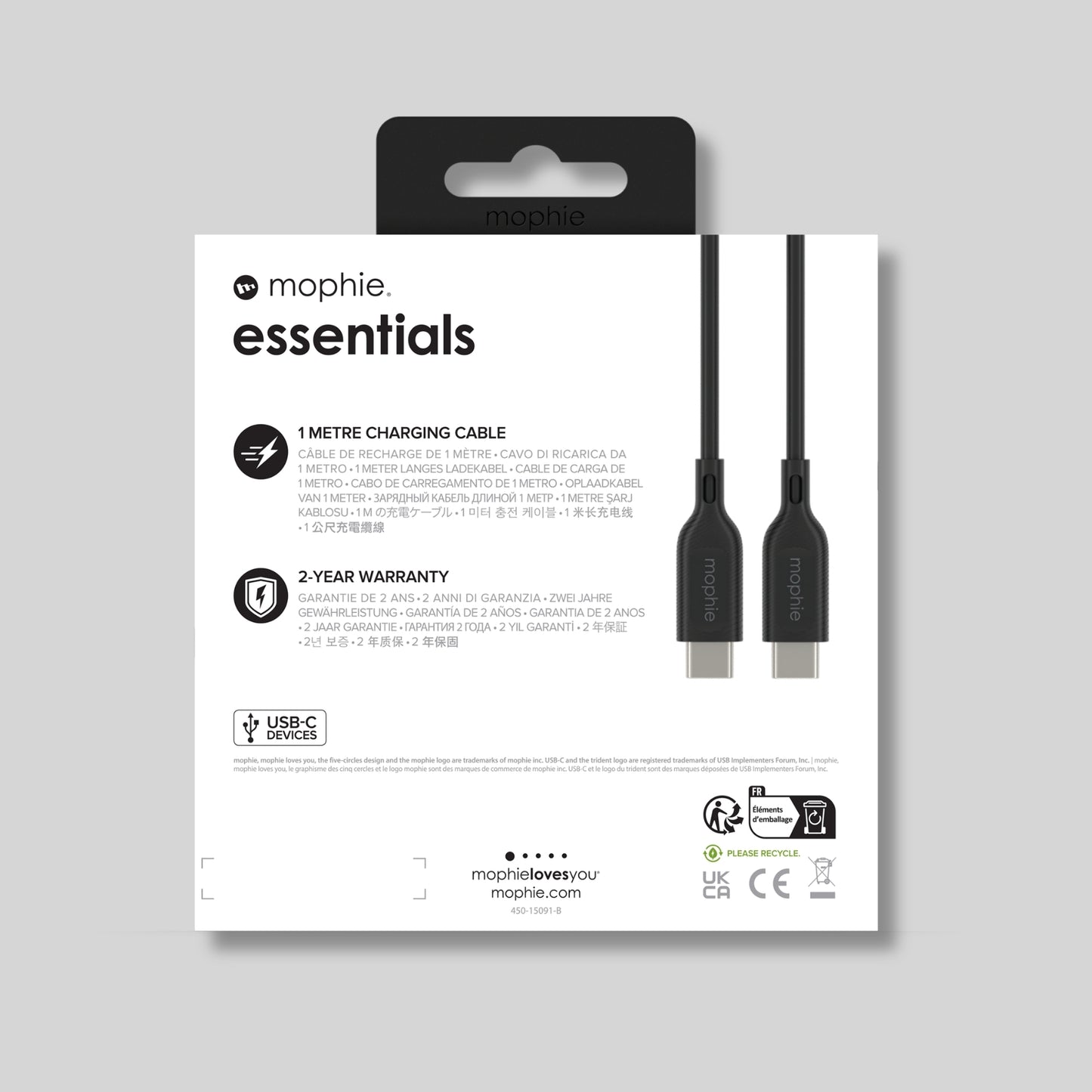 Mophie Essentials USB-C to USB-C Charging Cable 1m – Black
