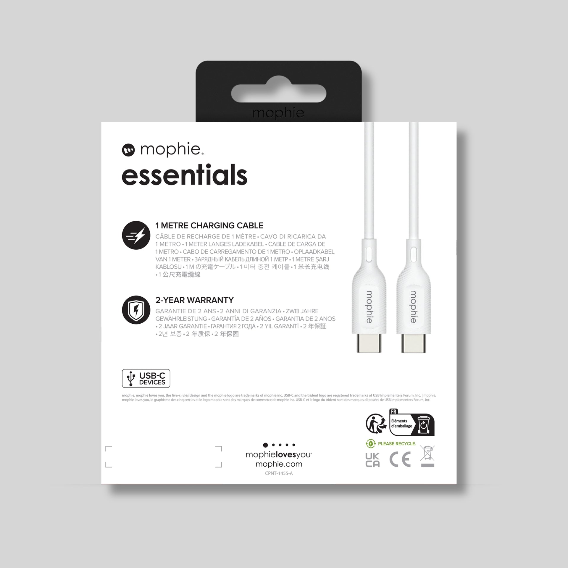 Mophie Essentials USB-C to USB-C Charging Cable 1m – White