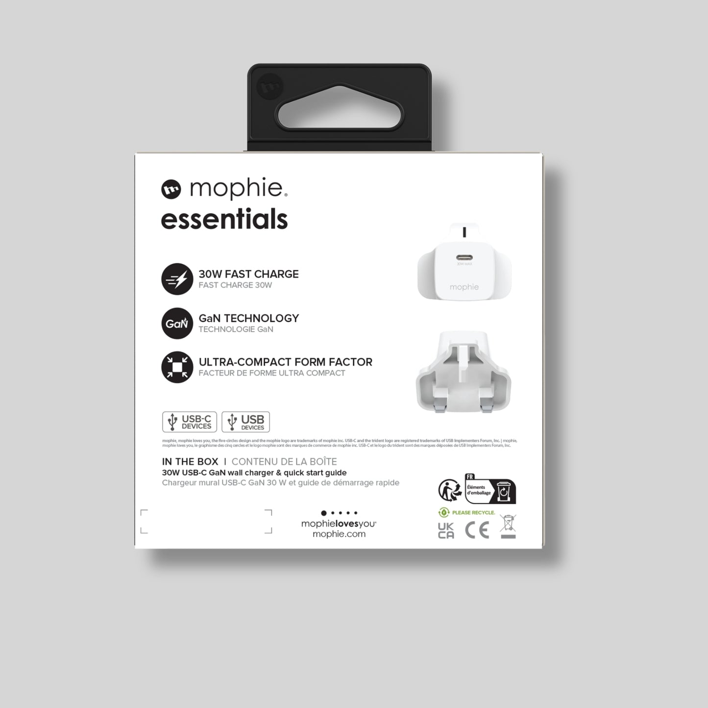 Mophie Essentials 30W USB-C PD GaN Wall Adapter – White (UK)