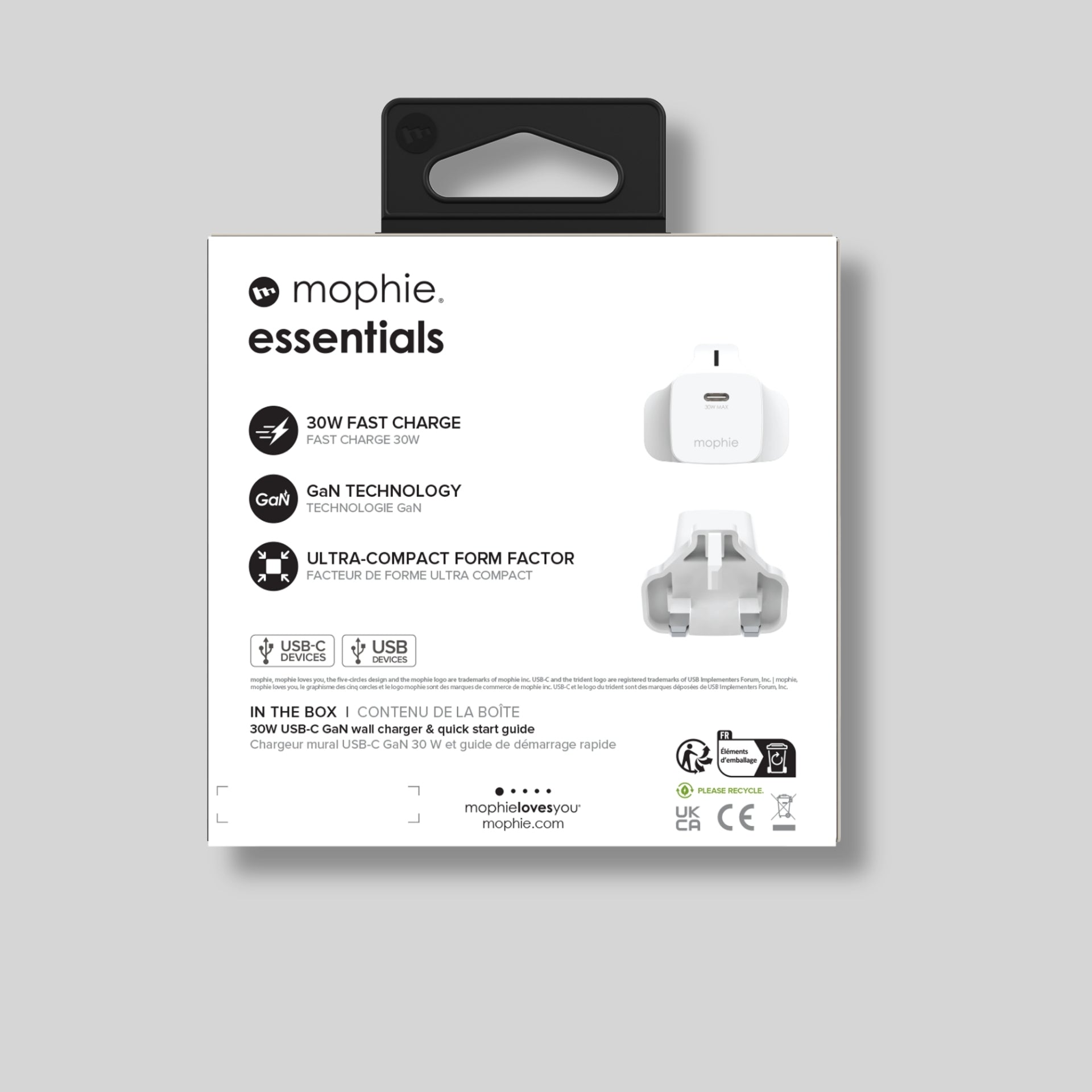 Mophie Essentials 30W USB-C PD GaN Wall Adapter – White (UK)