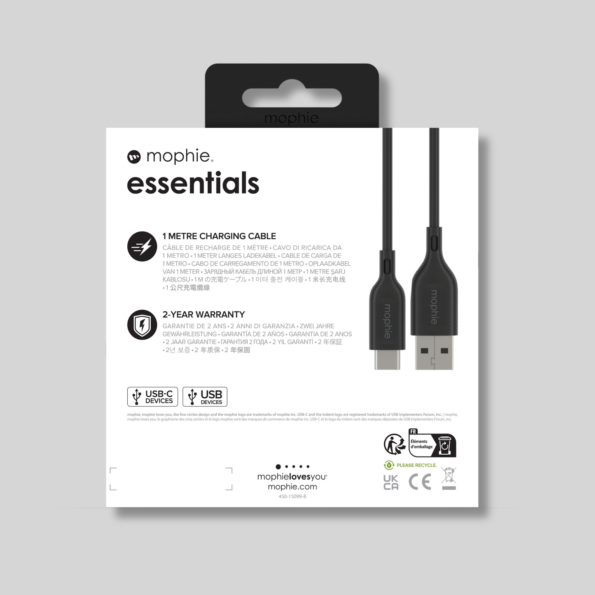 Mophie Essentials USB-A to USB-C Charging Cable 1m – Black