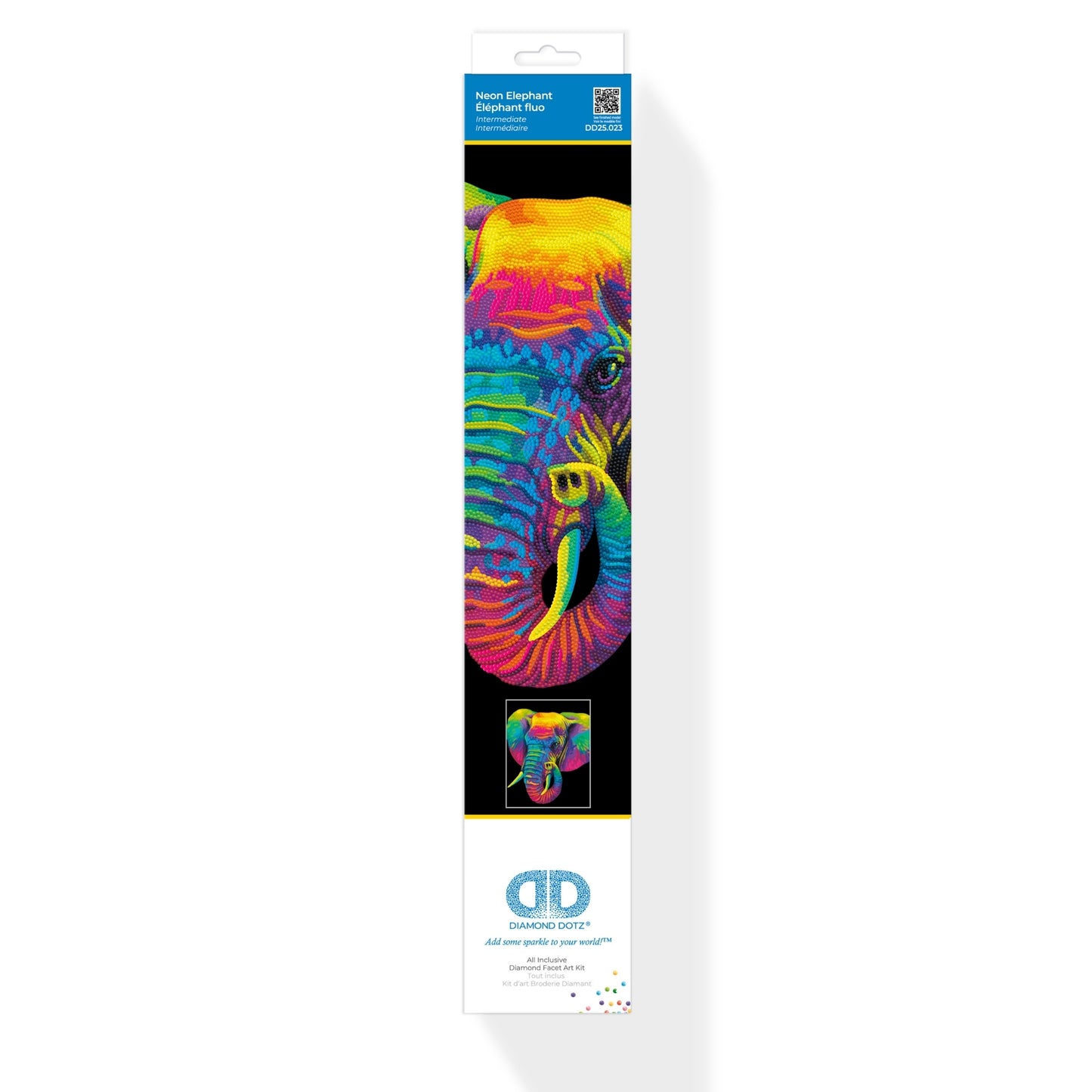 Diamond Dotz Rolled Flock Canvas – Neon Elephant – 35 x 46cm