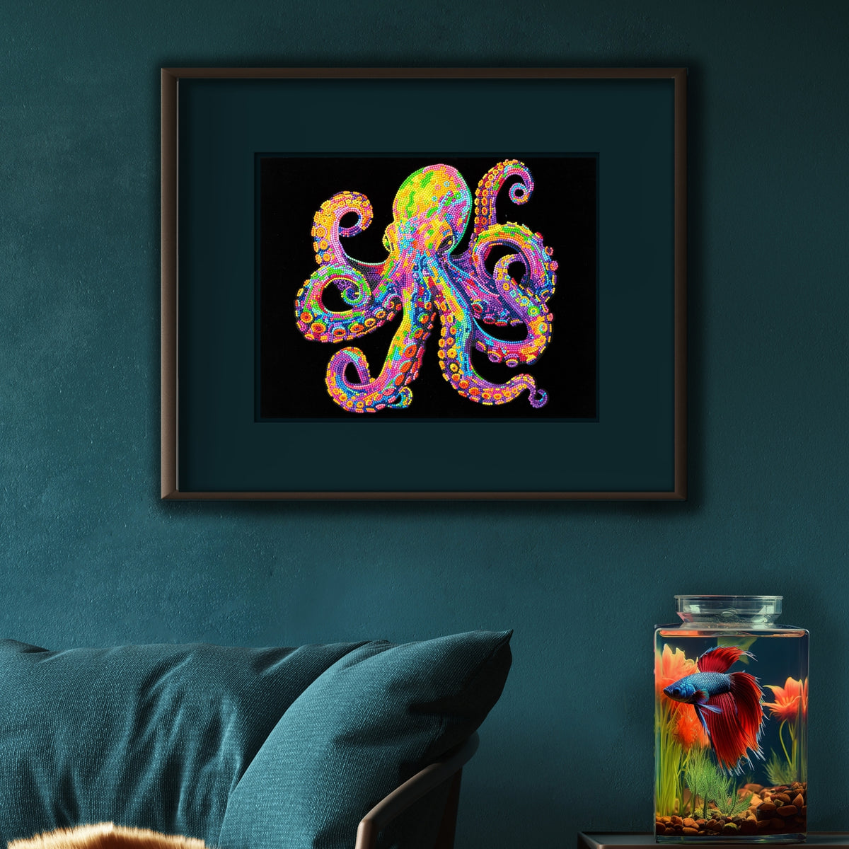 Diamond Dotz Rolled Flock Canvas – Neon Octopus – 35 x 46cm