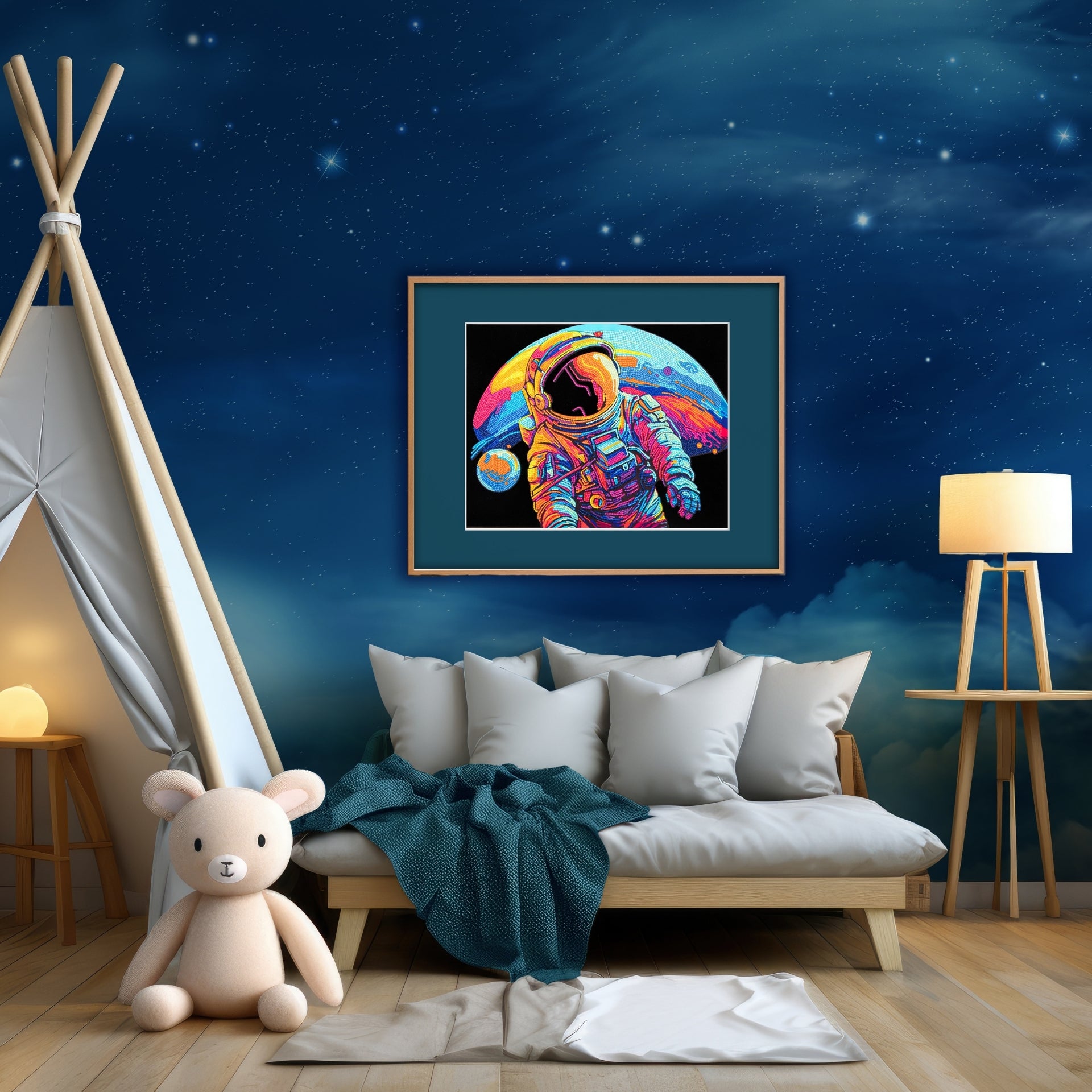 Diamond Dotz Rolled Flock Canvas – Neon Astronaut – 35 x 46cm