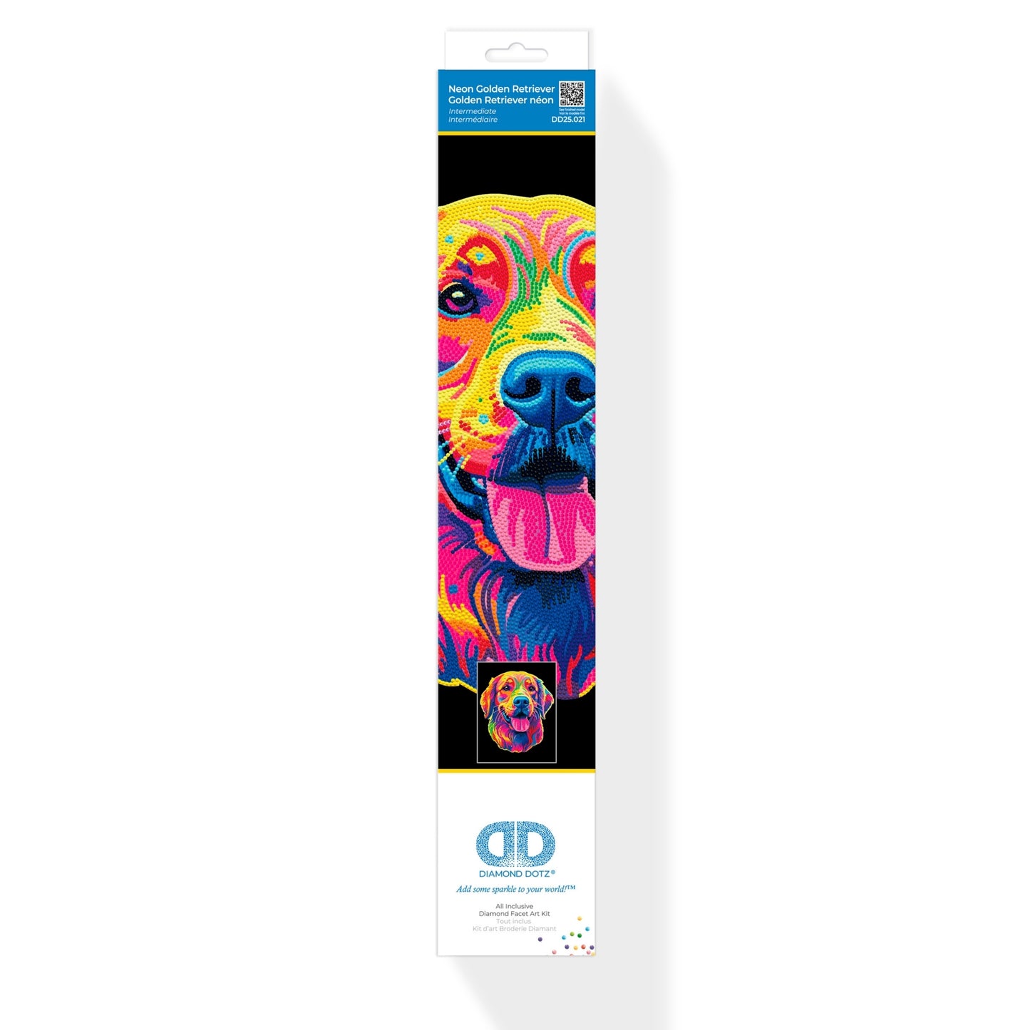 Diamond Dotz Rolled Flock Canvas – Neon Golden Retriever – 35 x 46cm