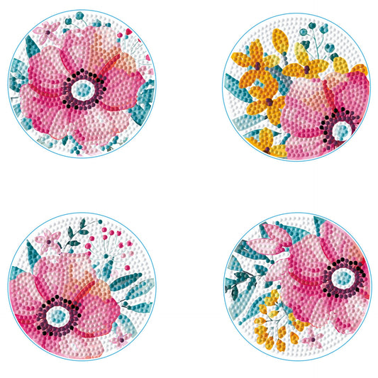 Diamond Dotz Coaster Set – Modern Florals – 4 Pack (10 x 10cm)