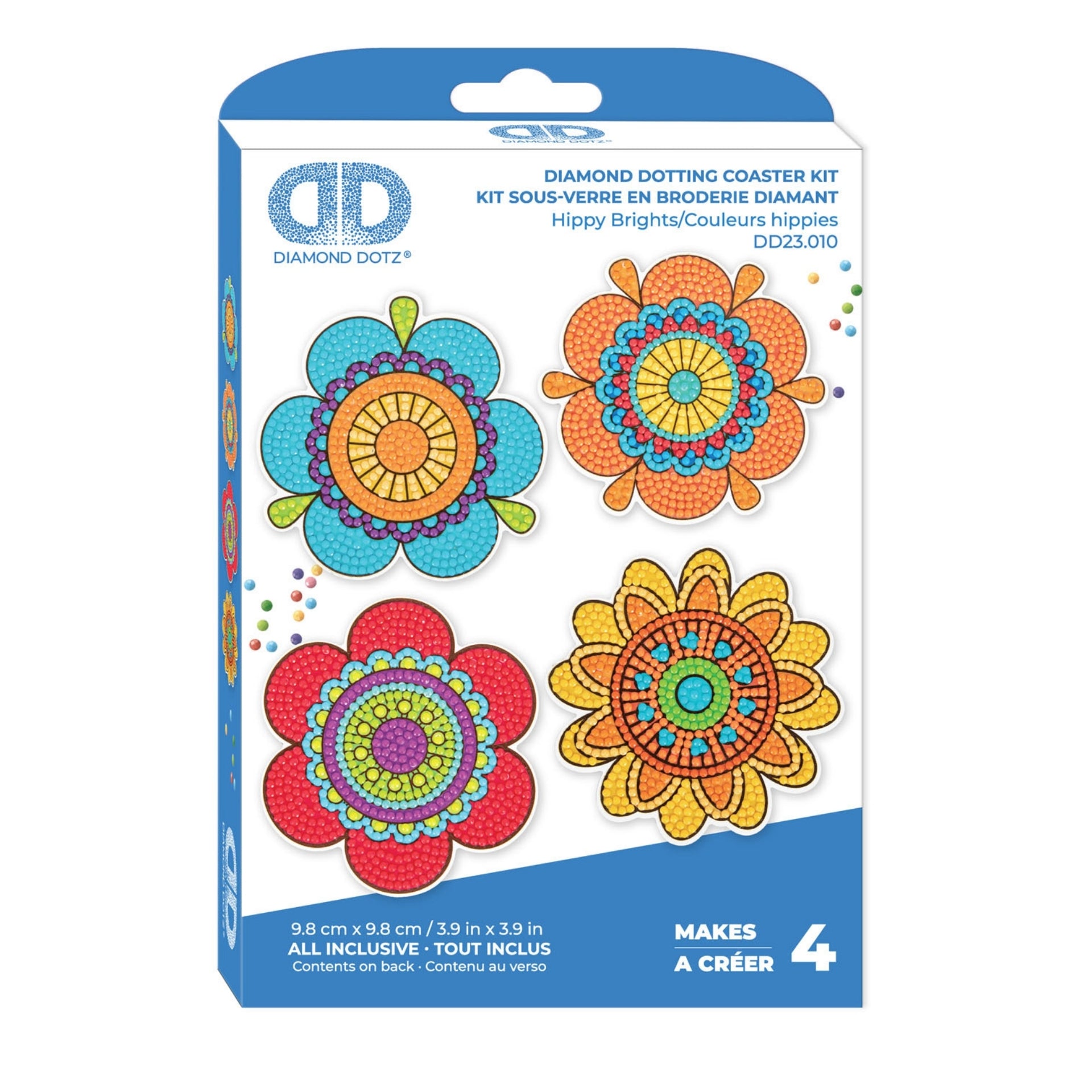 Diamond Dotz Coaster Set – Hippy Brights – 4 Pack (10 x 10cm)