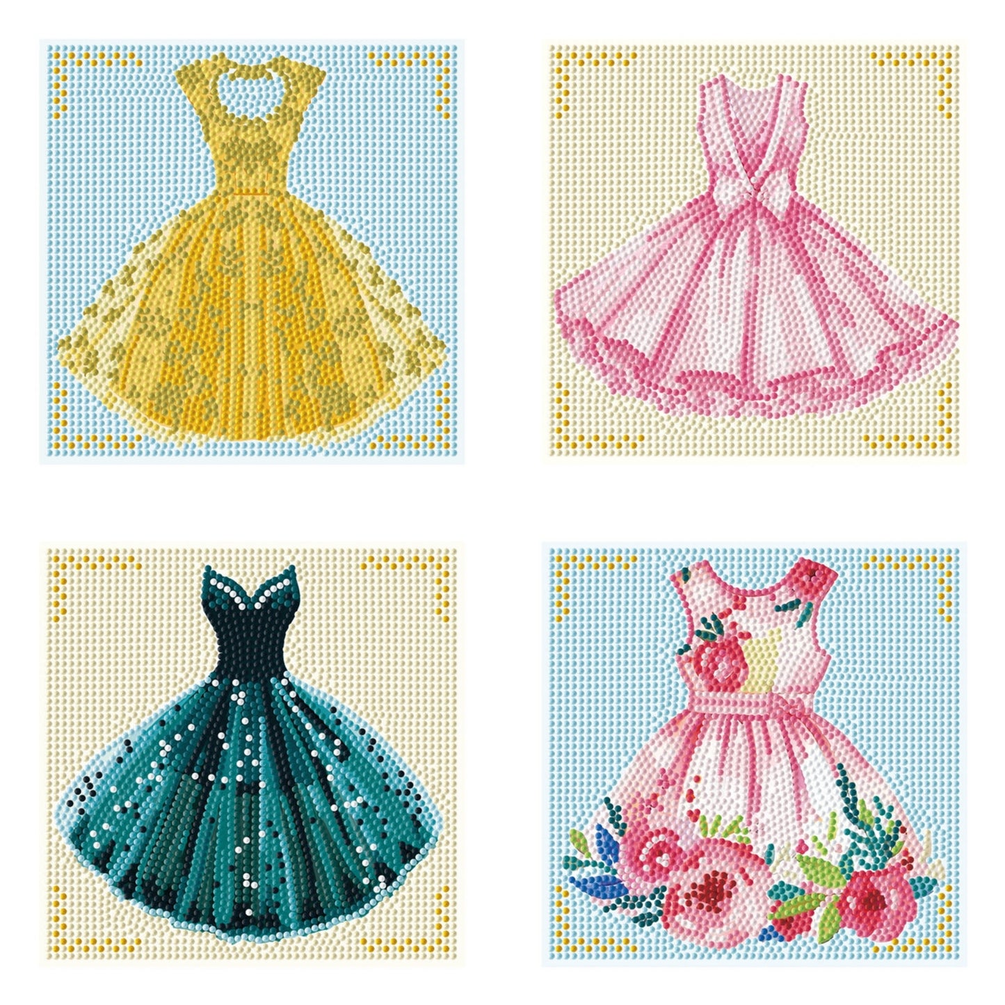 Diamond Dotz Mini Dotz Set – Party Dresses – 4 Pack (13 x 13cm)
