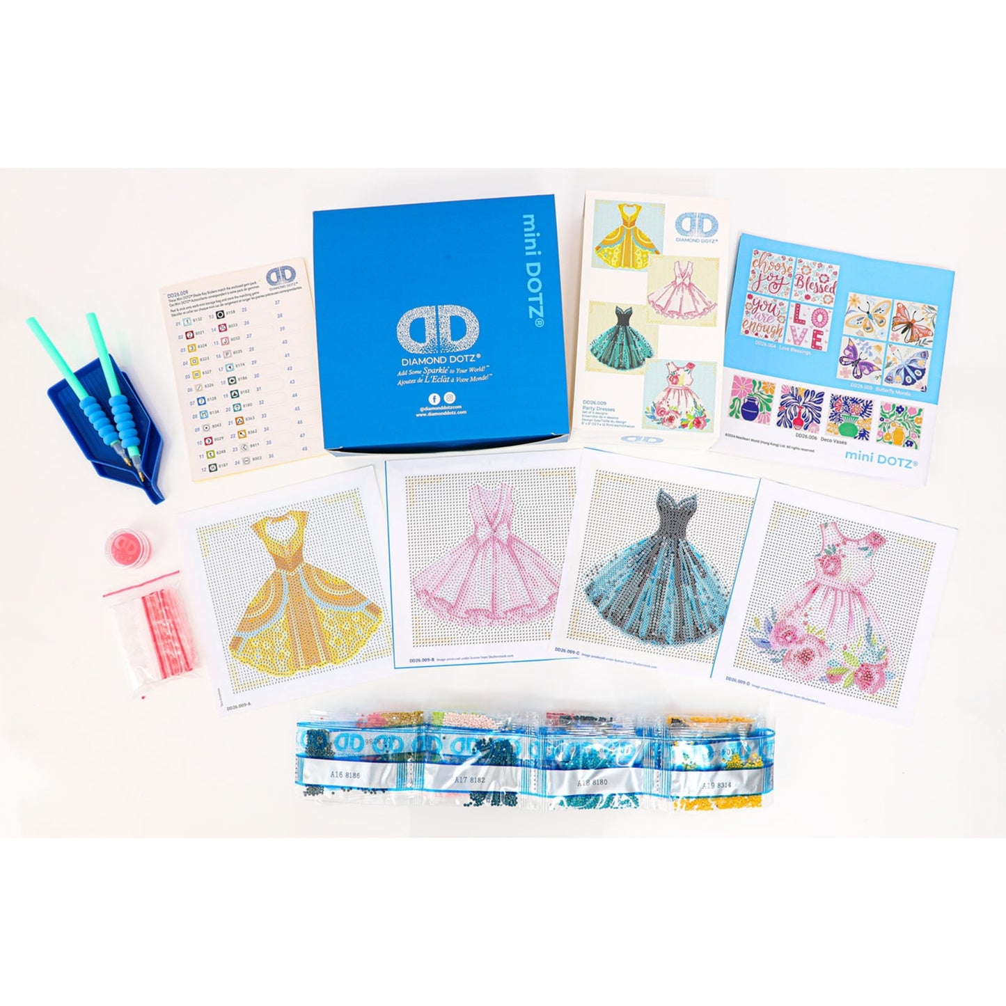 Diamond Dotz Mini Dotz Set – Party Dresses – 4 Pack (13 x 13cm)