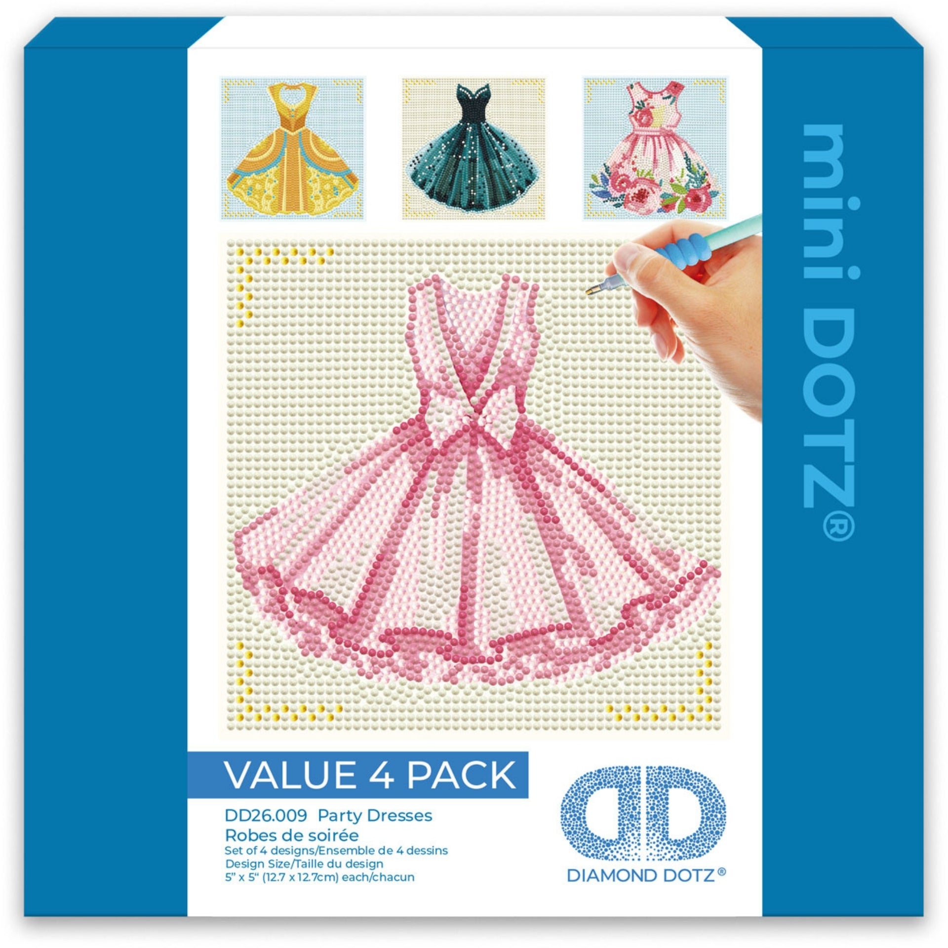 Diamond Dotz Mini Dotz Set – Party Dresses – 4 Pack (13 x 13cm)