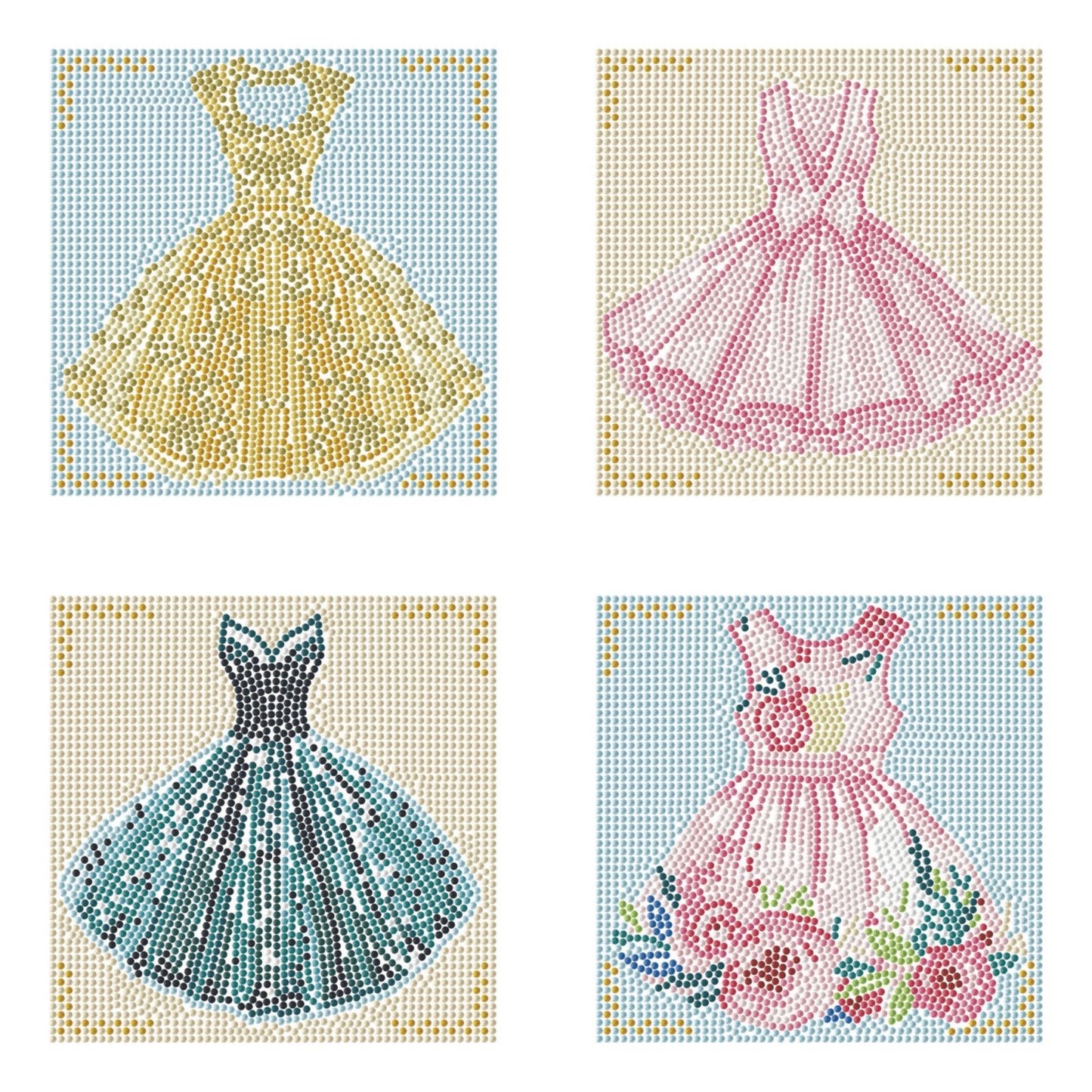 Diamond Dotz Mini Dotz Set – Party Dresses – 4 Pack (13 x 13cm)