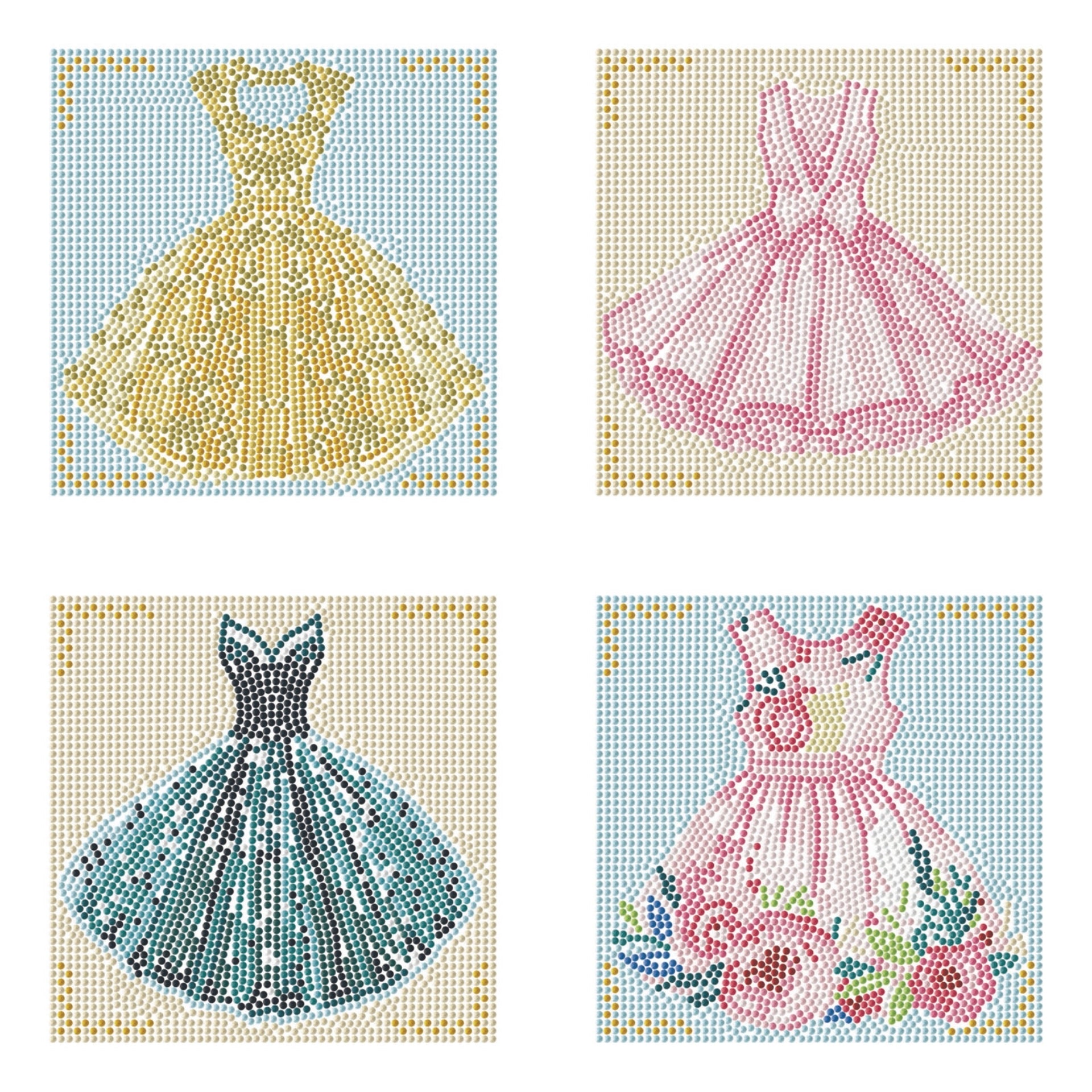 Diamond Dotz Mini Dotz Set – Party Dresses – 4 Pack (13 x 13cm)