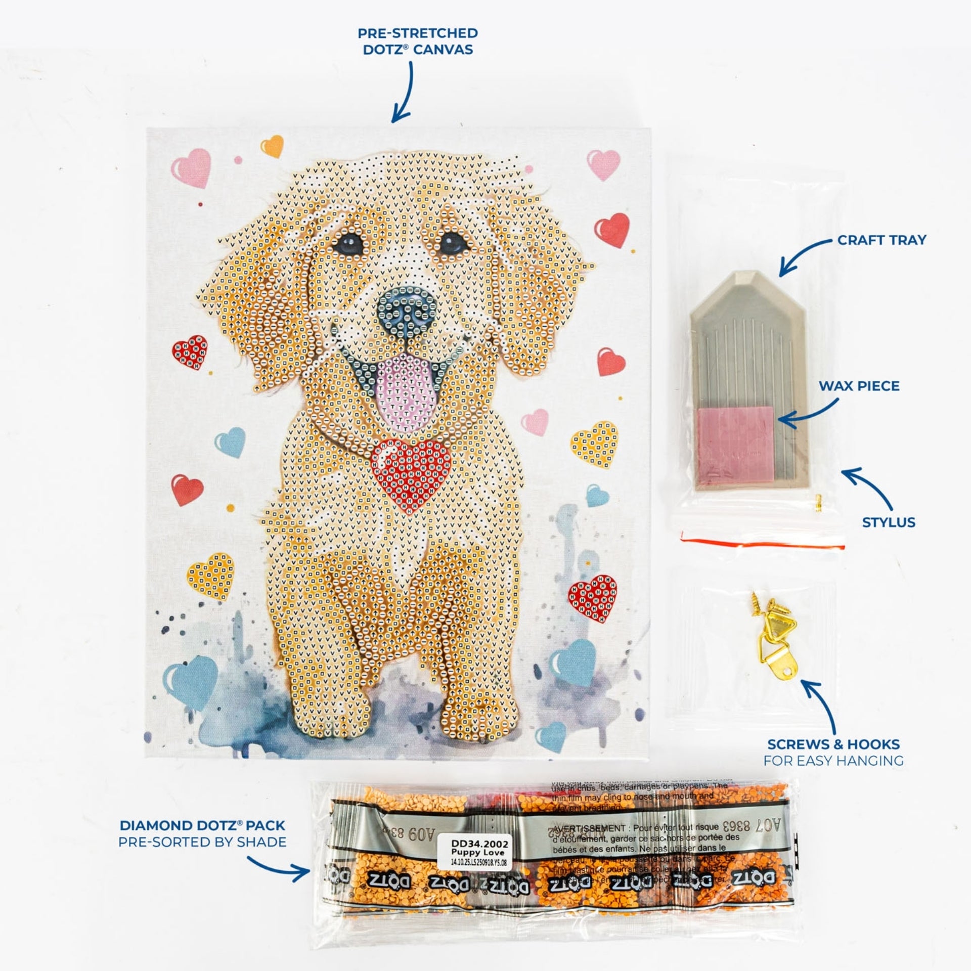 Diamond Dotz Stretched Canvas – Puppy Love – 20 x 25cm