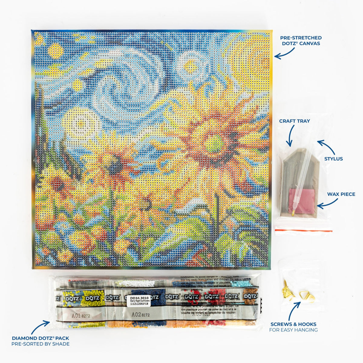 Diamond Dotz Stretched Canvas – Starry Night Sunflowers – 30 x 30cm