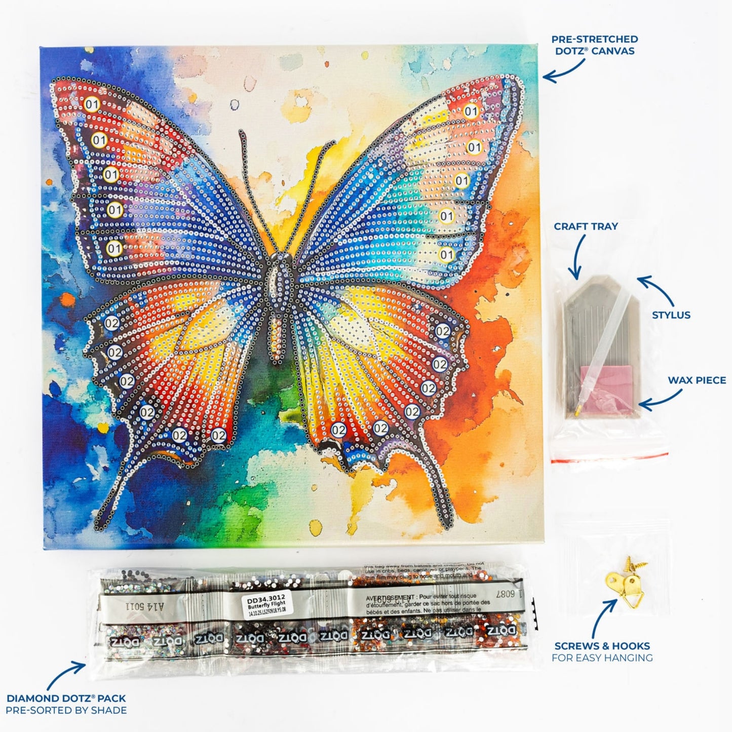 Diamond Dotz Stretched Canvas – Butterfly Flight – 30 x 30cm