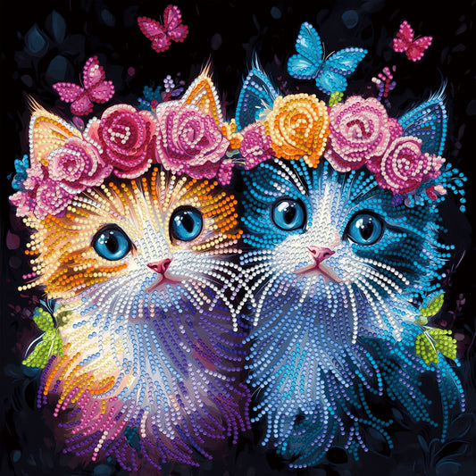 Diamond Dotz Stretched Canvas – Floral Crown Kittens – 30 x 30cm