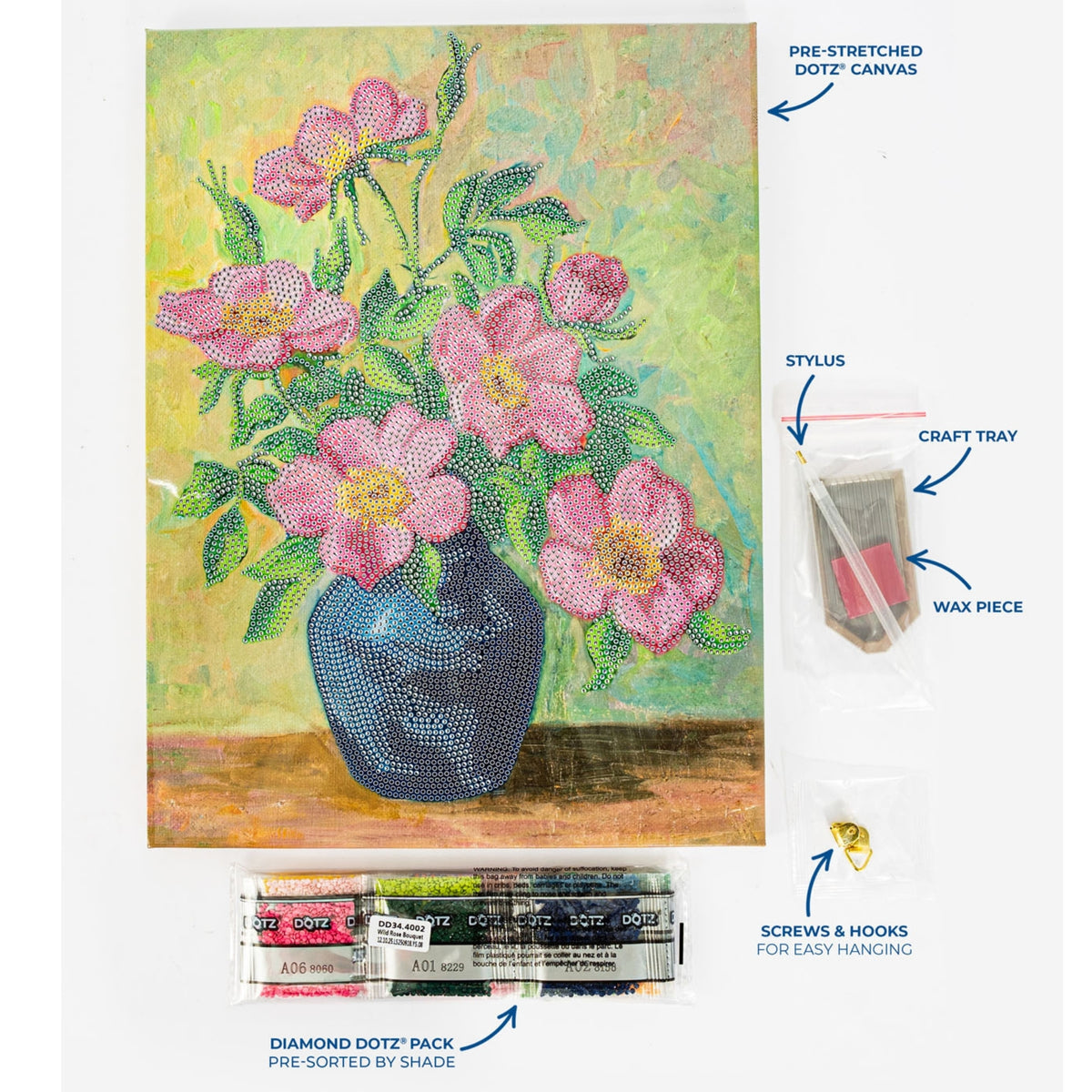 Diamond Dotz Stretched Canvas – Wild Rose Bouquet – 30 x 40cm