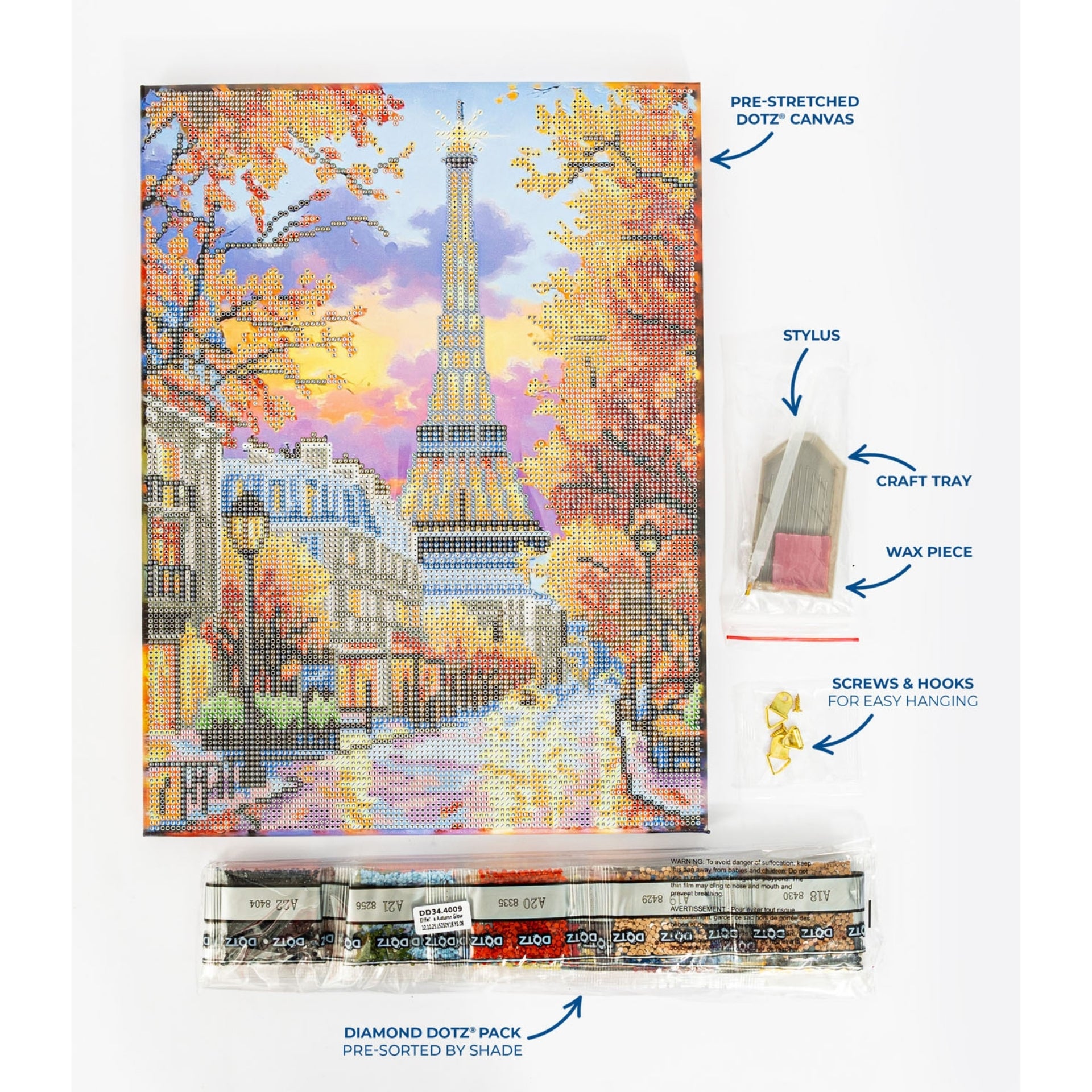 Diamond Dotz Stretched Canvas – Eiffel's Autumn Glow – 30 x 40cm
