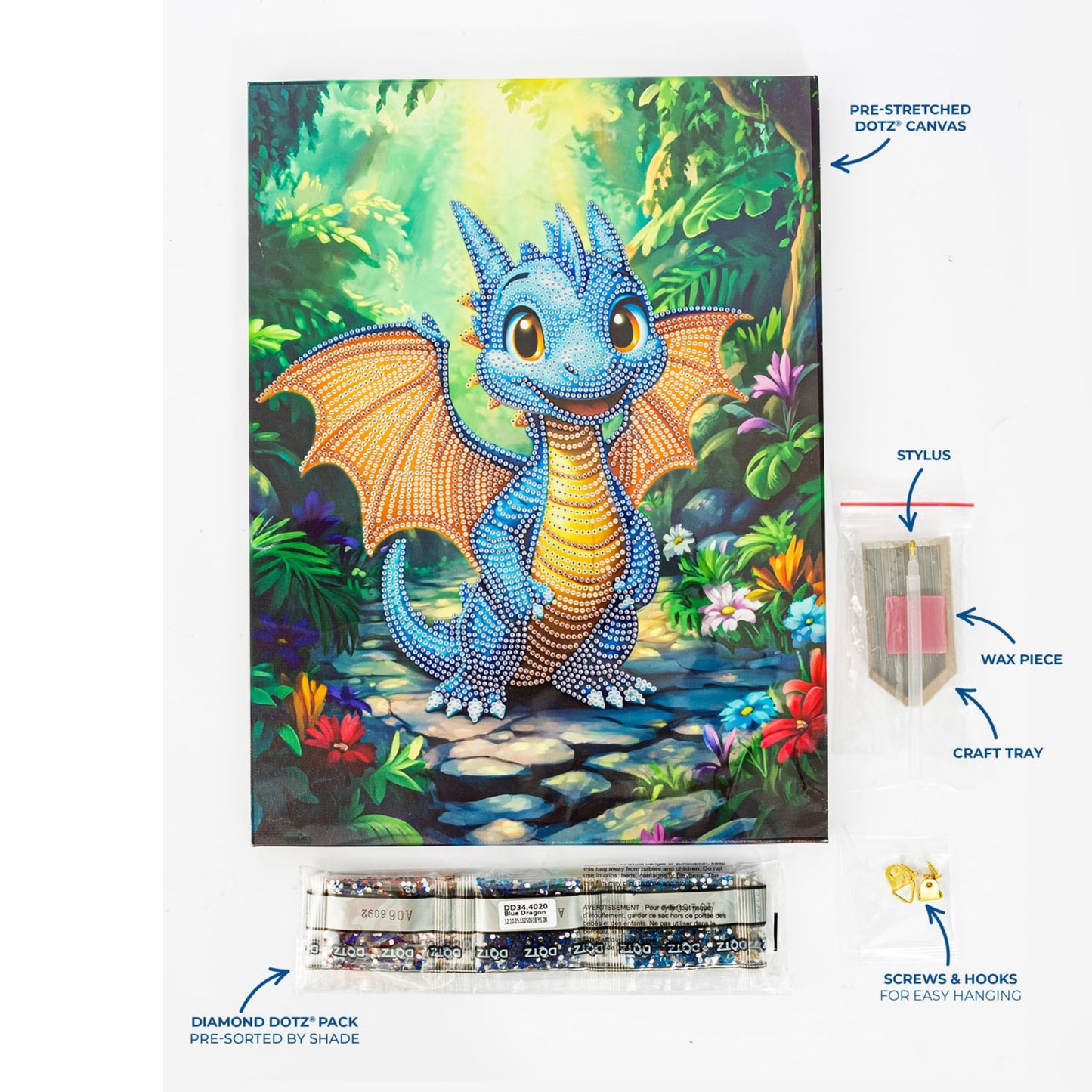 Diamond Dotz Stretched Canvas – Blue Dragon – 30 x 40cm