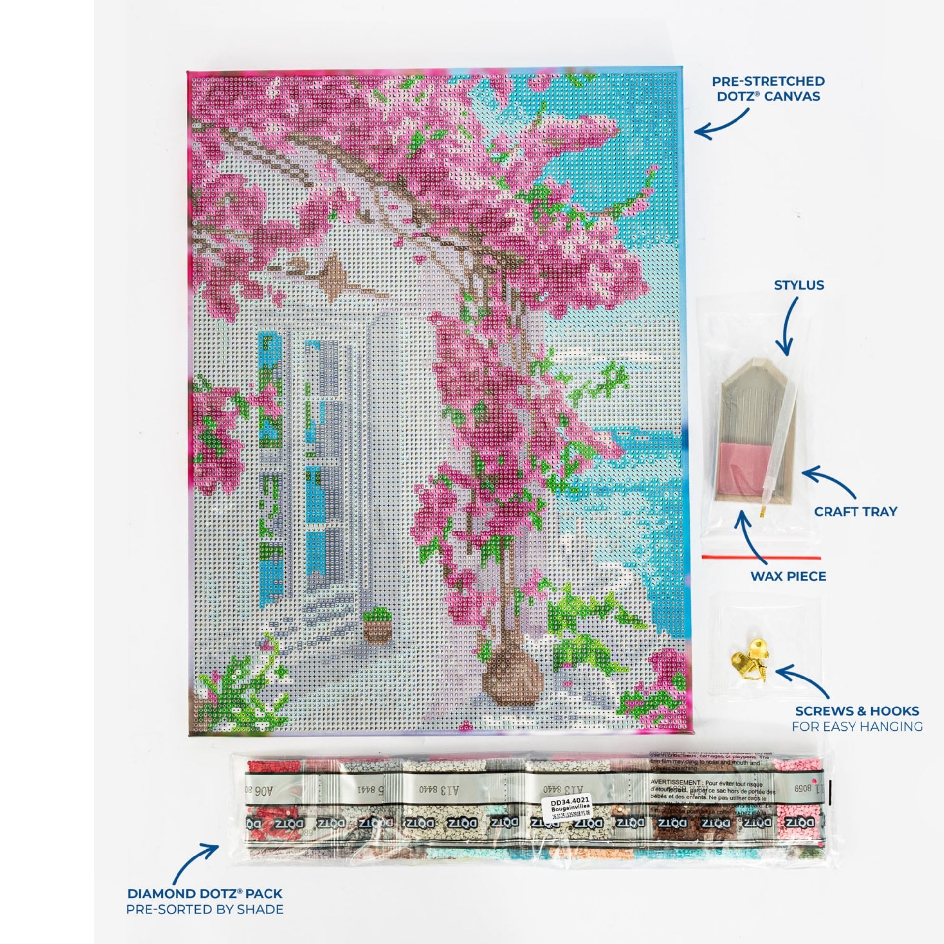 Diamond Dotz Stretched Canvas – Bougainvillea – 30 x 40cm