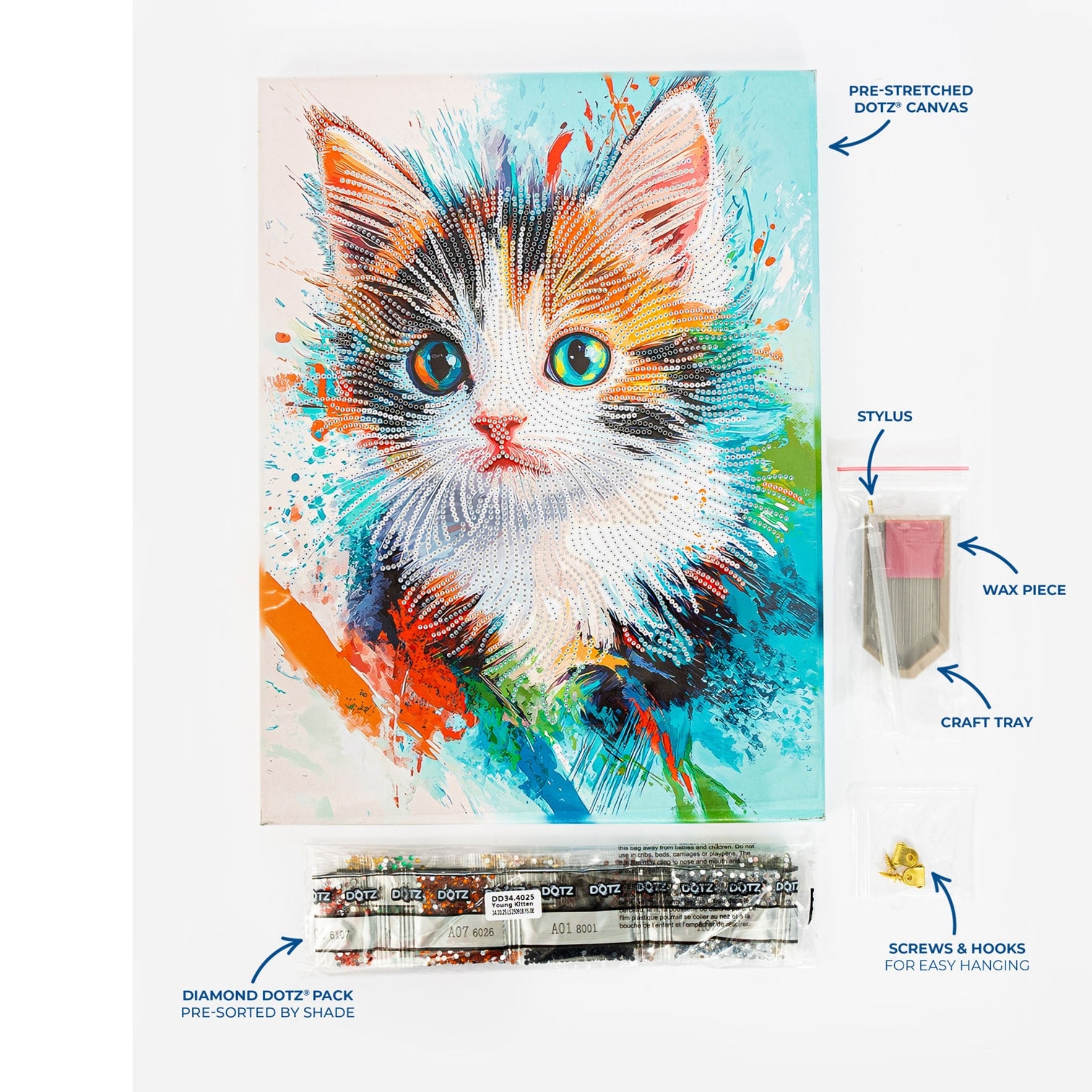 Diamond Dotz Stretched Canvas – Young Kitten – 30 x 40cm