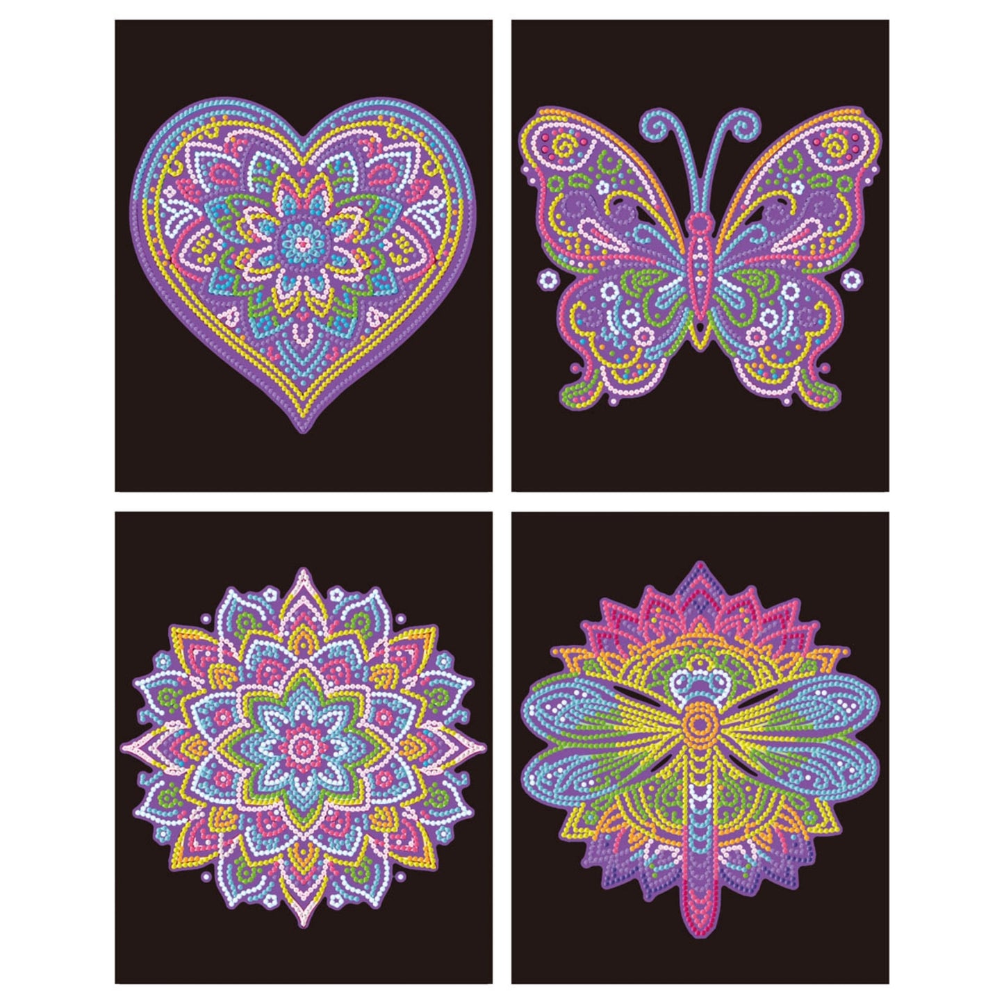 Diamond Dotz Neon Flock Black Set – Neon Mandalas – 4 Pack (20 x 25cm)
