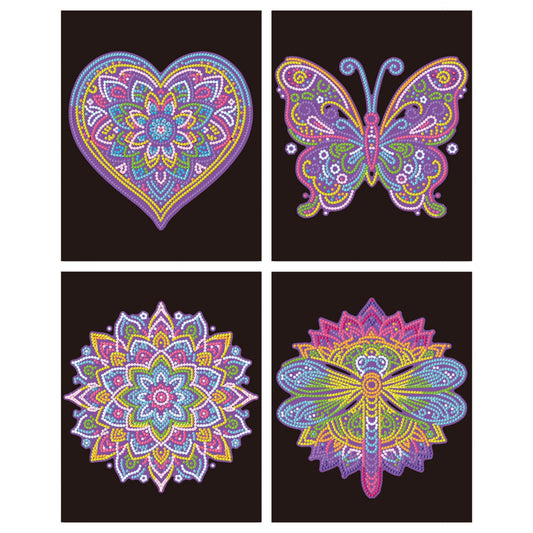 Diamond Dotz Neon Flock Black Set – Neon Mandalas – 4 Pack (20 x 25cm)