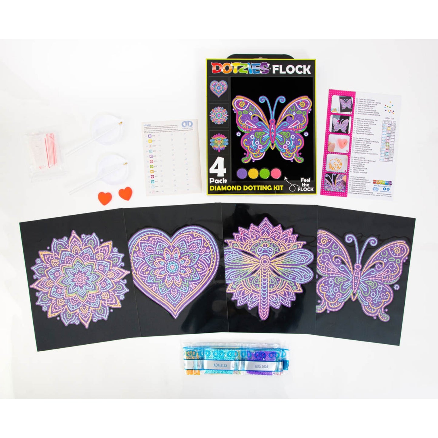 Diamond Dotz Neon Flock Black Set – Neon Mandalas – 4 Pack (20 x 25cm)