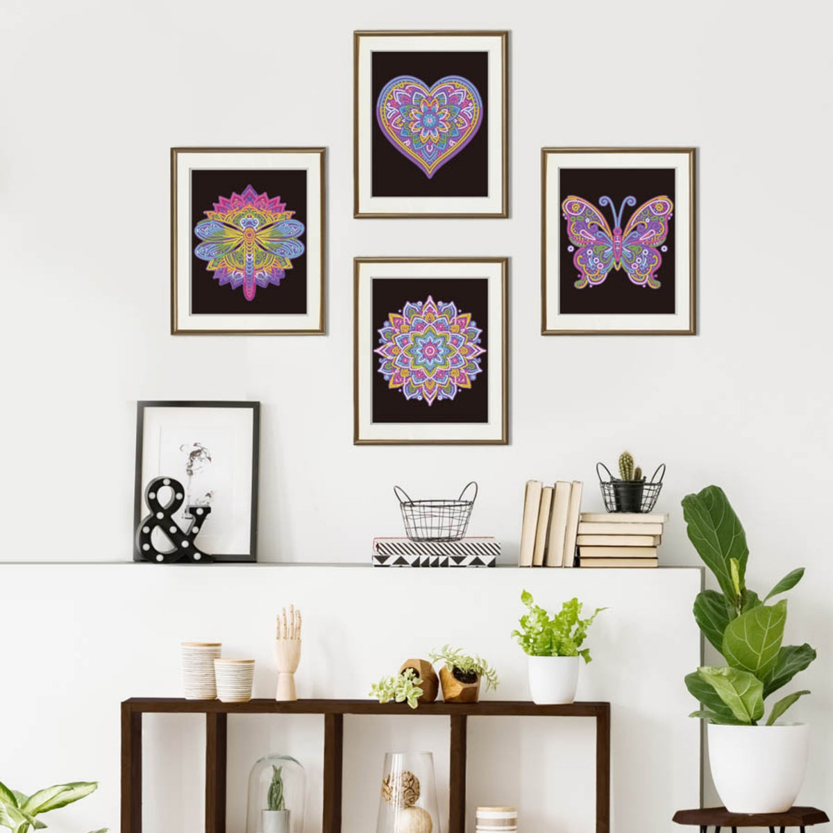 Diamond Dotz Neon Flock Black Set – Neon Mandalas – 4 Pack (20 x 25cm)