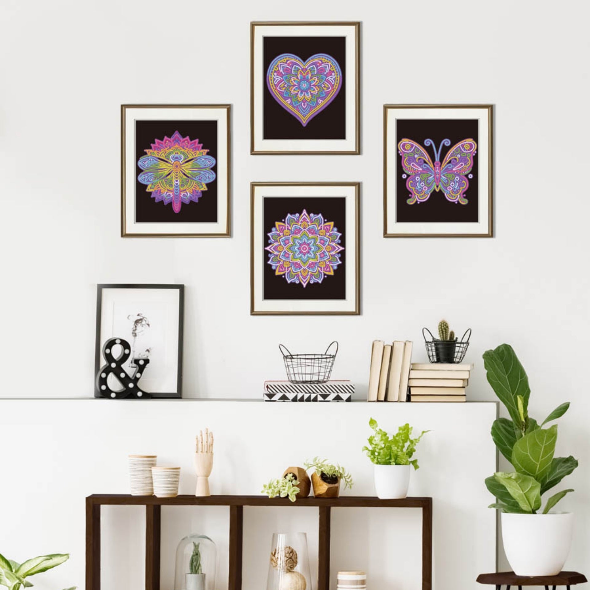 Diamond Dotz Neon Flock Black Set – Neon Mandalas – 4 Pack (20 x 25cm)