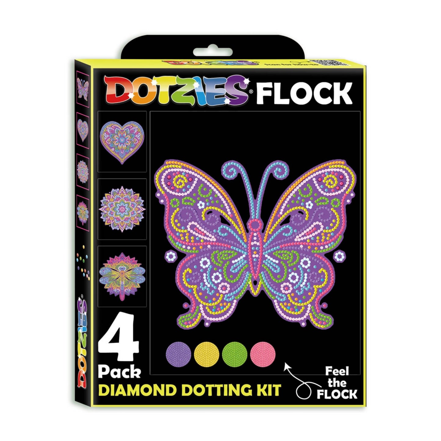 Diamond Dotz Neon Flock Black Set – Neon Mandalas – 4 Pack (20 x 25cm)