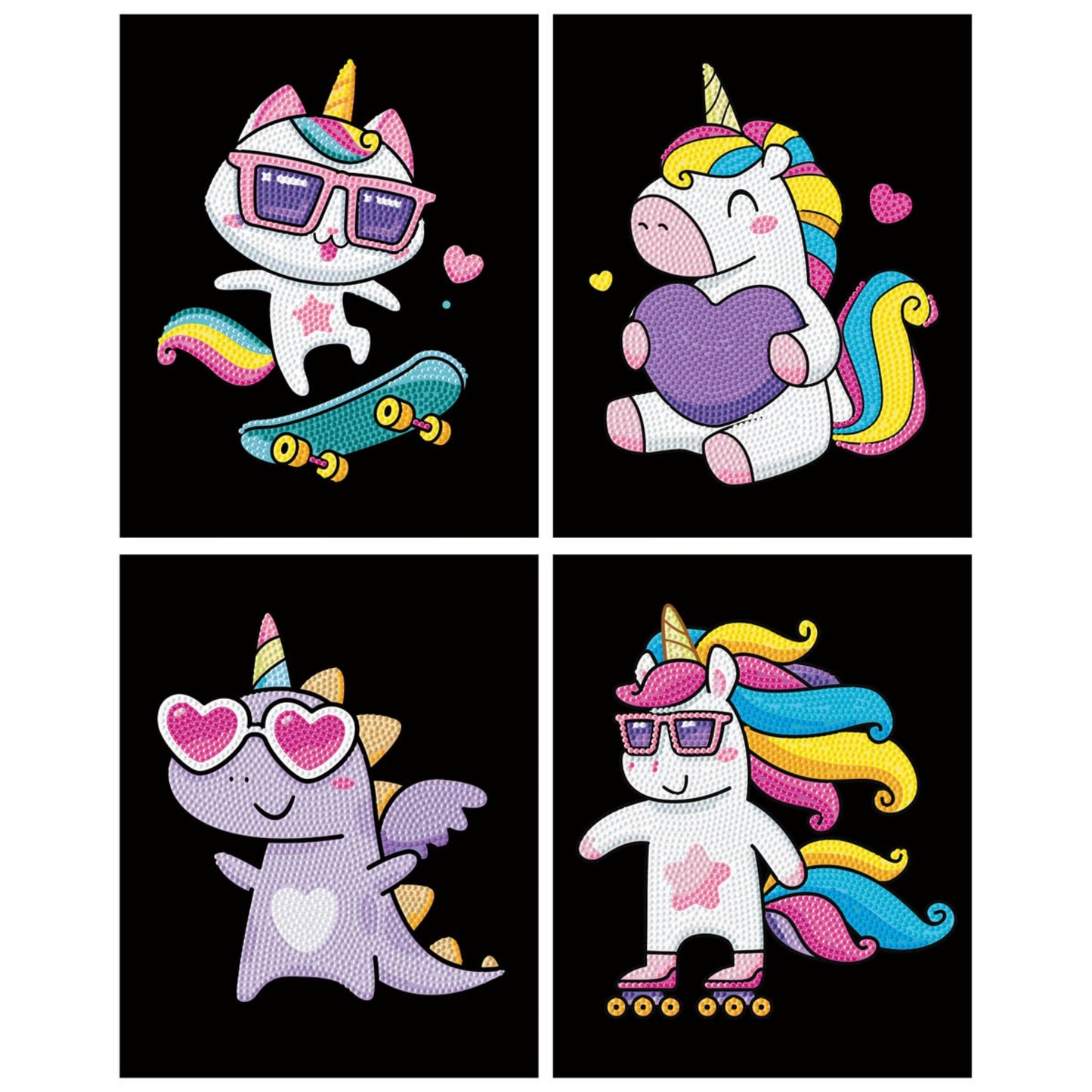 Diamond Dotz Neon Flock Black Set – Neon Unicorns – 4 Pack (20 x 25cm)