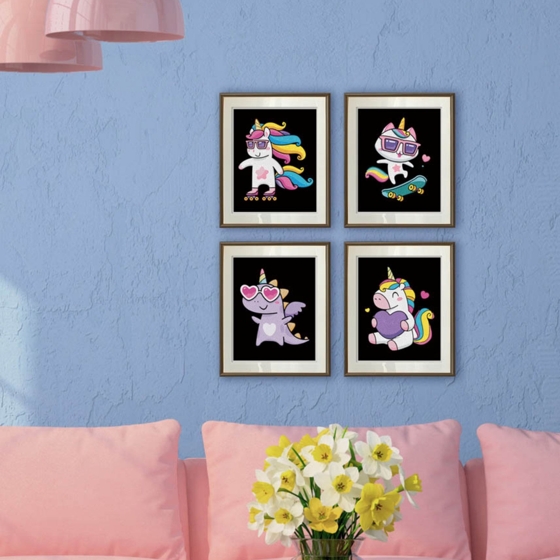 Diamond Dotz Neon Flock Black Set – Neon Unicorns – 4 Pack (20 x 25cm)