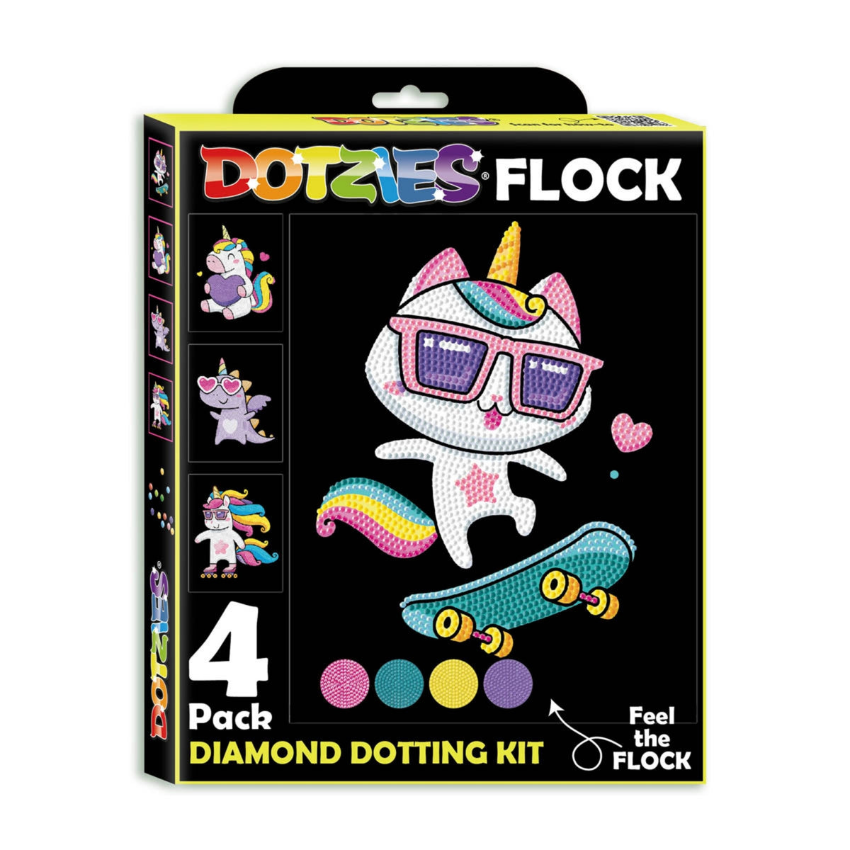 Diamond Dotz Neon Flock Black Set – Neon Unicorns – 4 Pack (20 x 25cm)
