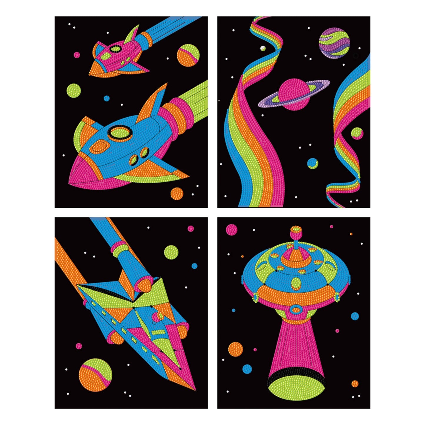 Diamond Dotz Neon Flock Black Set – Neon Space – 4 Pack (20 x 25cm)