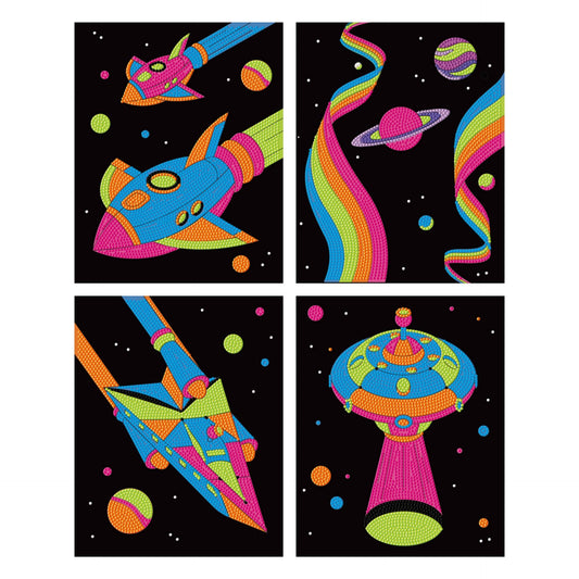 Diamond Dotz Neon Flock Black Set – Neon Space – 4 Pack (20 x 25cm)