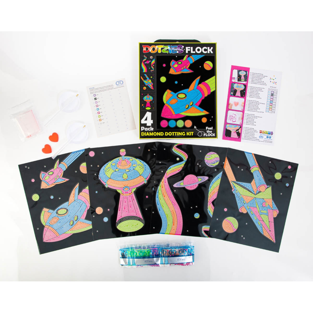 Diamond Dotz Neon Flock Black Set – Neon Space – 4 Pack (20 x 25cm)