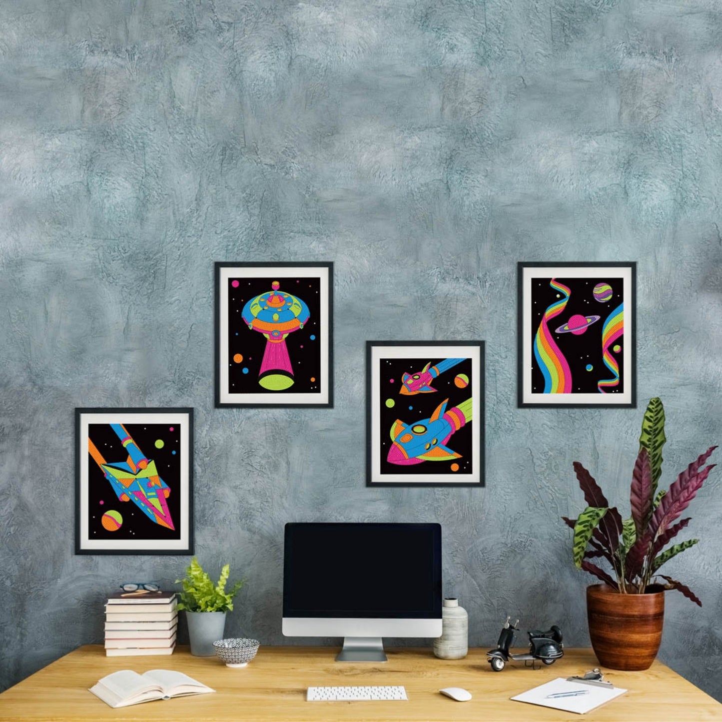 Diamond Dotz Neon Flock Black Set – Neon Space – 4 Pack (20 x 25cm)