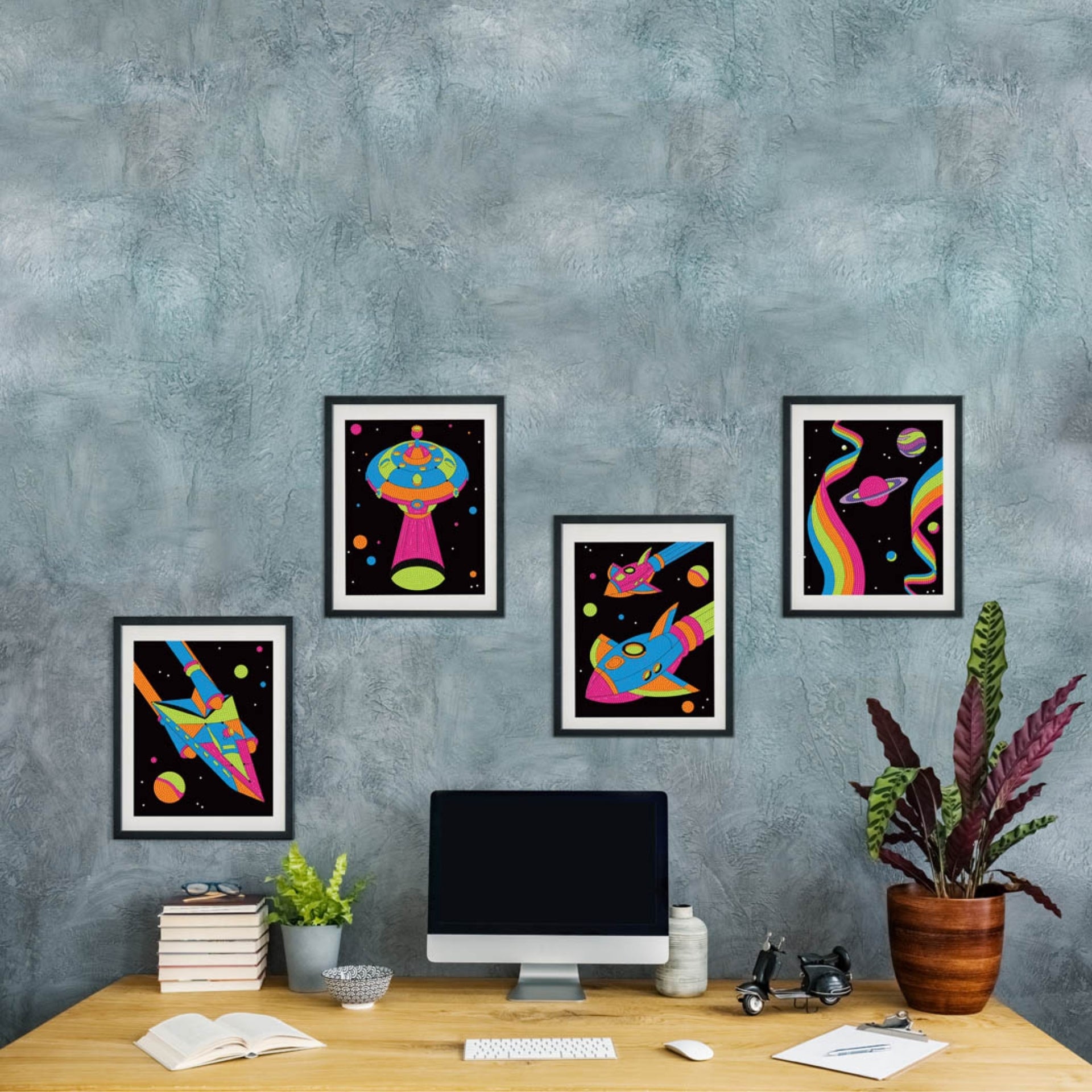 Diamond Dotz Neon Flock Black Set – Neon Space – 4 Pack (20 x 25cm)