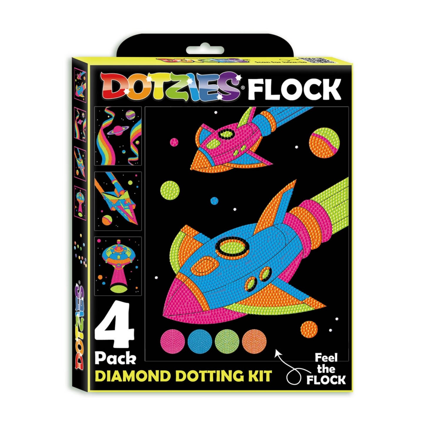 Diamond Dotz Neon Flock Black Set – Neon Space – 4 Pack (20 x 25cm)
