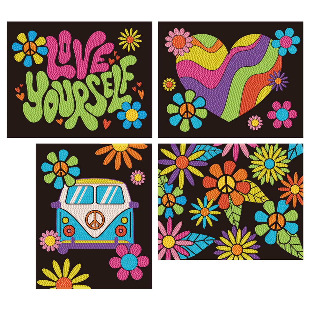 Diamond Dotz Neon Flock Black Set – Neon Peace & Love – 4 Pack (20 x 25cm)