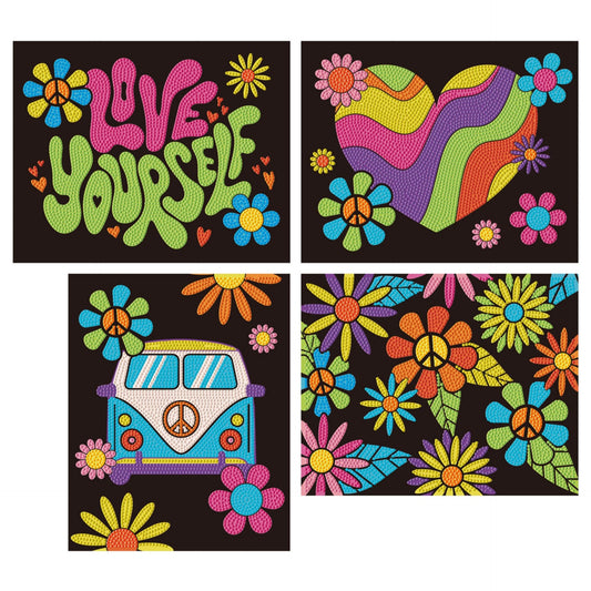 Diamond Dotz Neon Flock Black Set – Neon Peace & Love – 4 Pack (20 x 25cm)