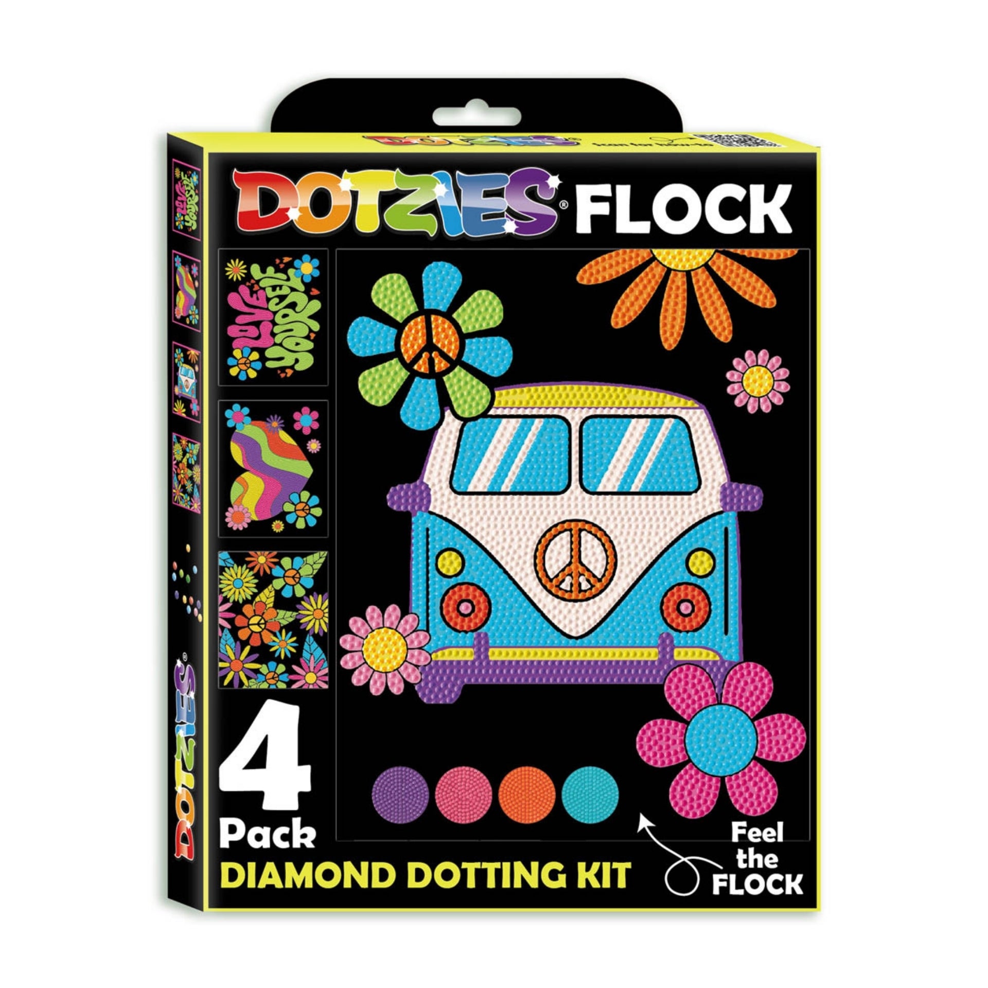 Diamond Dotz Neon Flock Black Set – Neon Peace & Love – 4 Pack (20 x 25cm)