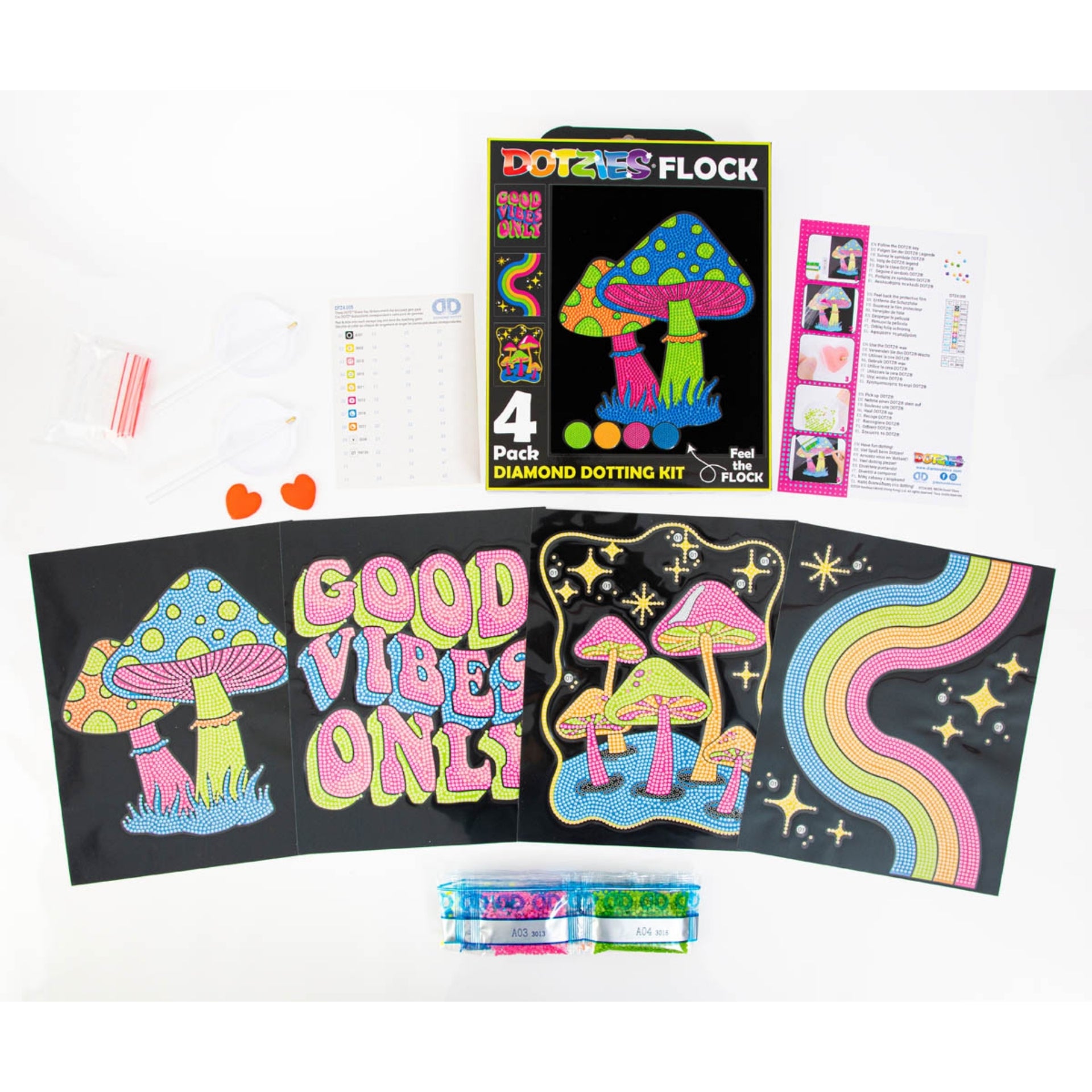Diamond Dotz Neon Flock Black Set – Neon Good Vibes – 4 Pack (20 x 25cm)