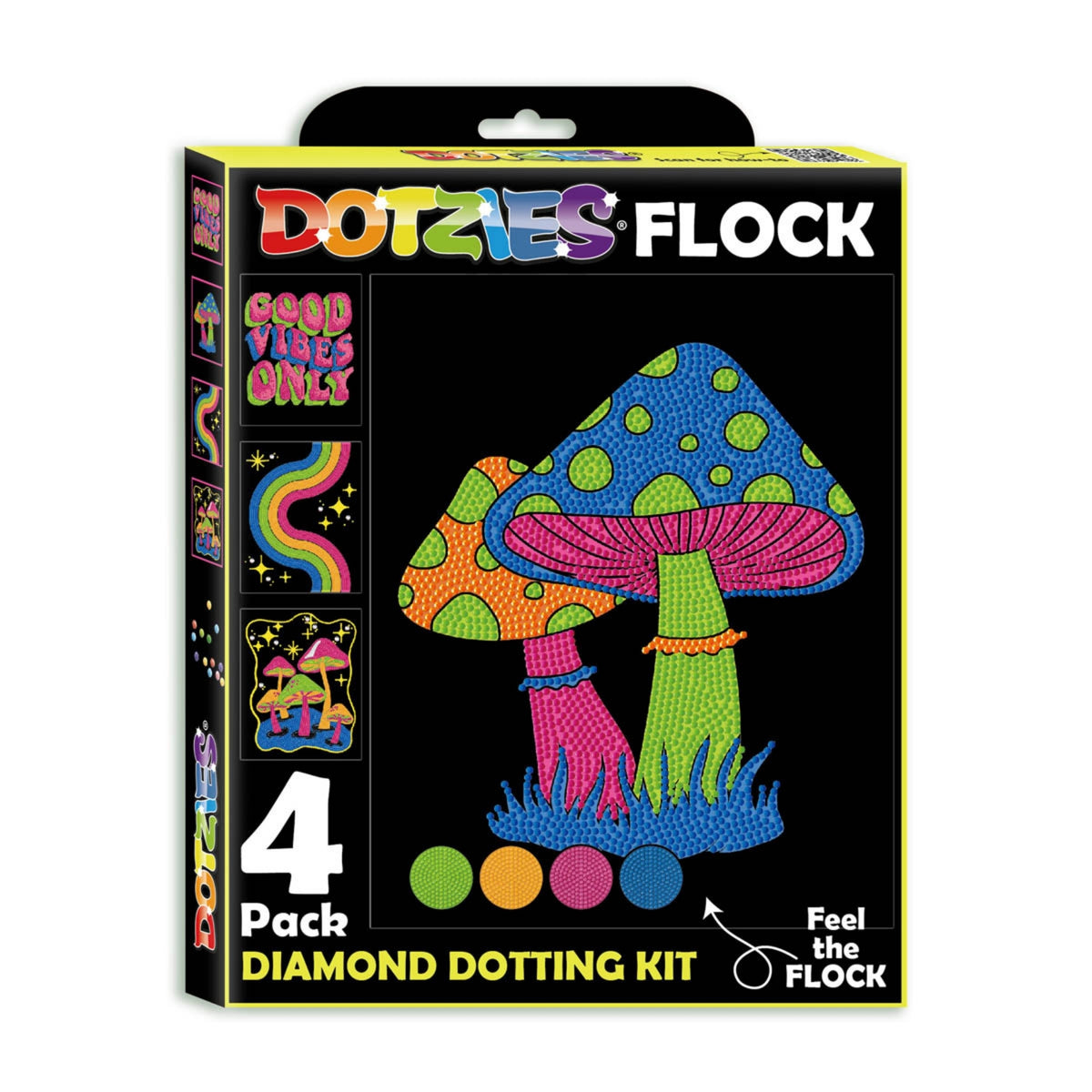 Diamond Dotz Neon Flock Black Set – Neon Good Vibes – 4 Pack (20 x 25cm)