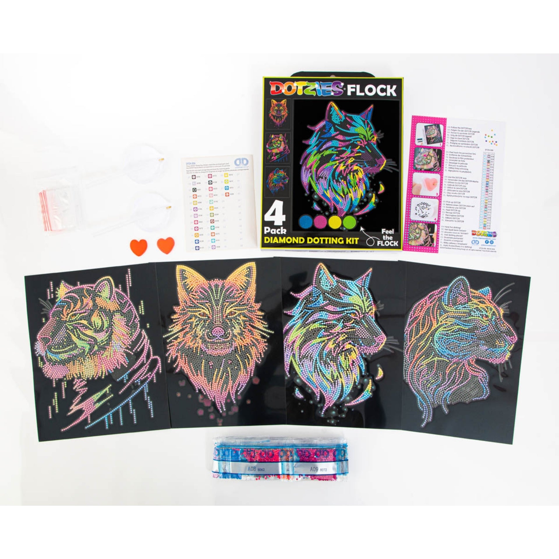 Diamond Dotz Neon Flock Black Set – Wild Neon – 4 Pack (20 x 25cm)