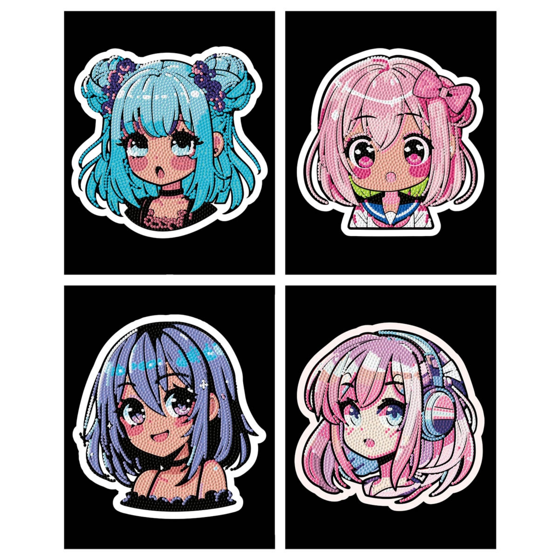 Diamond Dotz Neon Flock Black Set – Neon Anime Girls – 4 Pack (20 x 25cm)