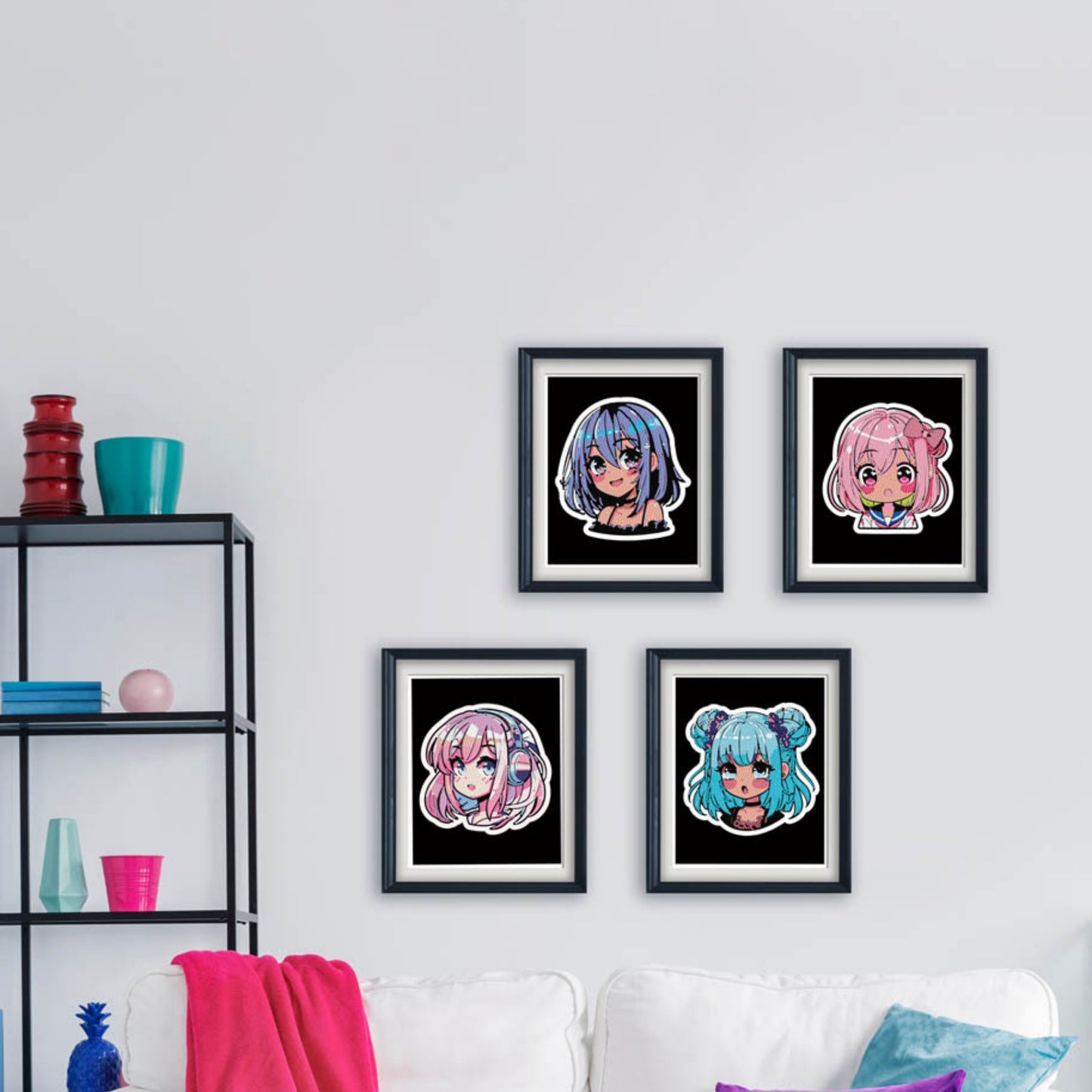 Diamond Dotz Neon Flock Black Set – Neon Anime Girls – 4 Pack (20 x 25cm)