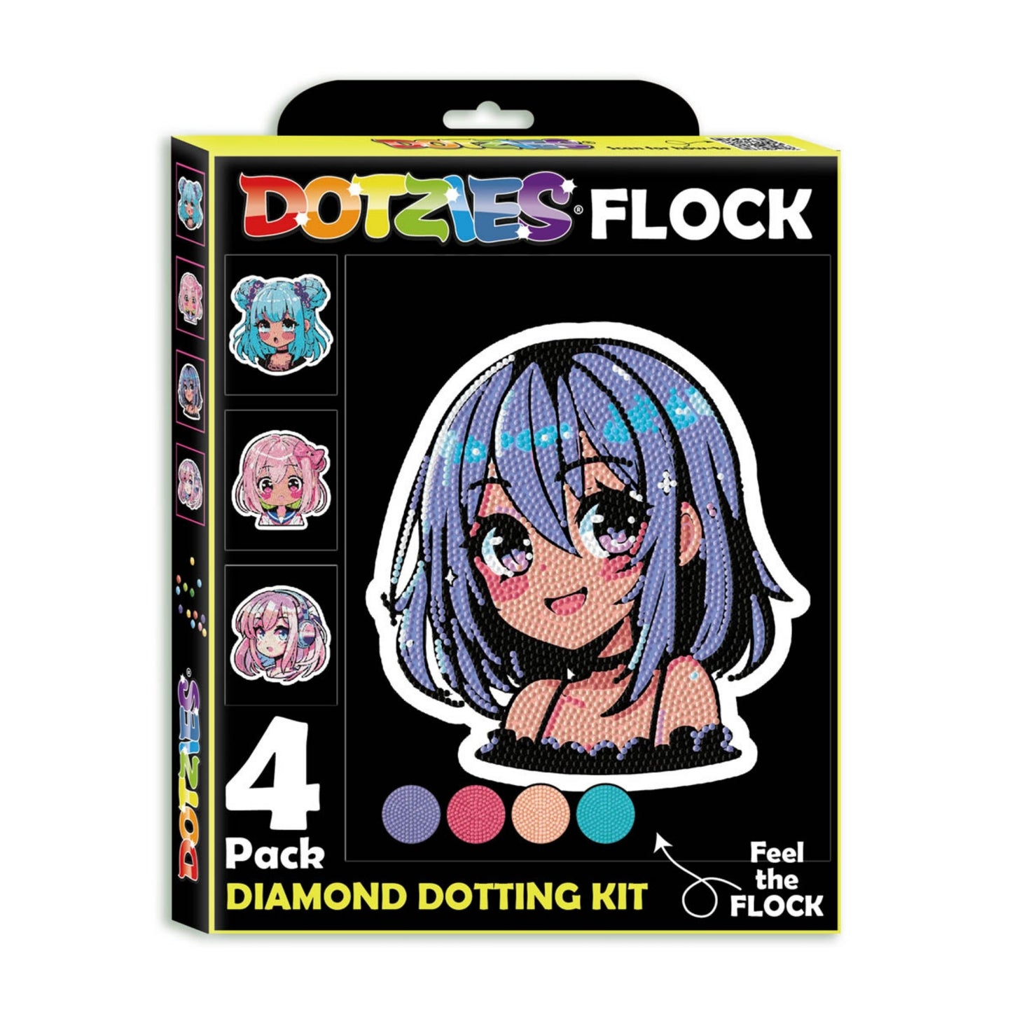 Diamond Dotz Neon Flock Black Set – Neon Anime Girls – 4 Pack (20 x 25cm)