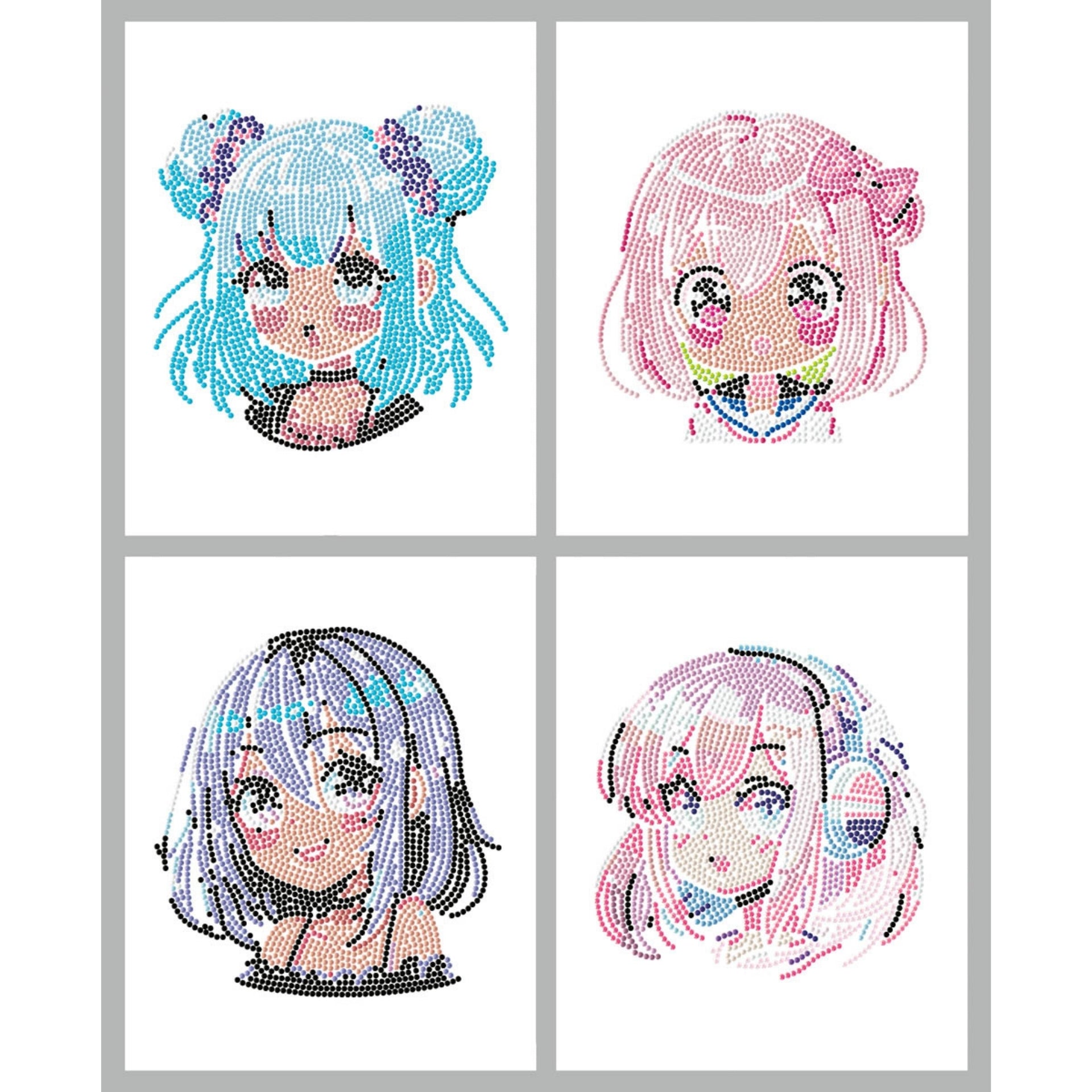 Diamond Dotz Neon Flock Black Set – Neon Anime Girls – 4 Pack (20 x 25cm)